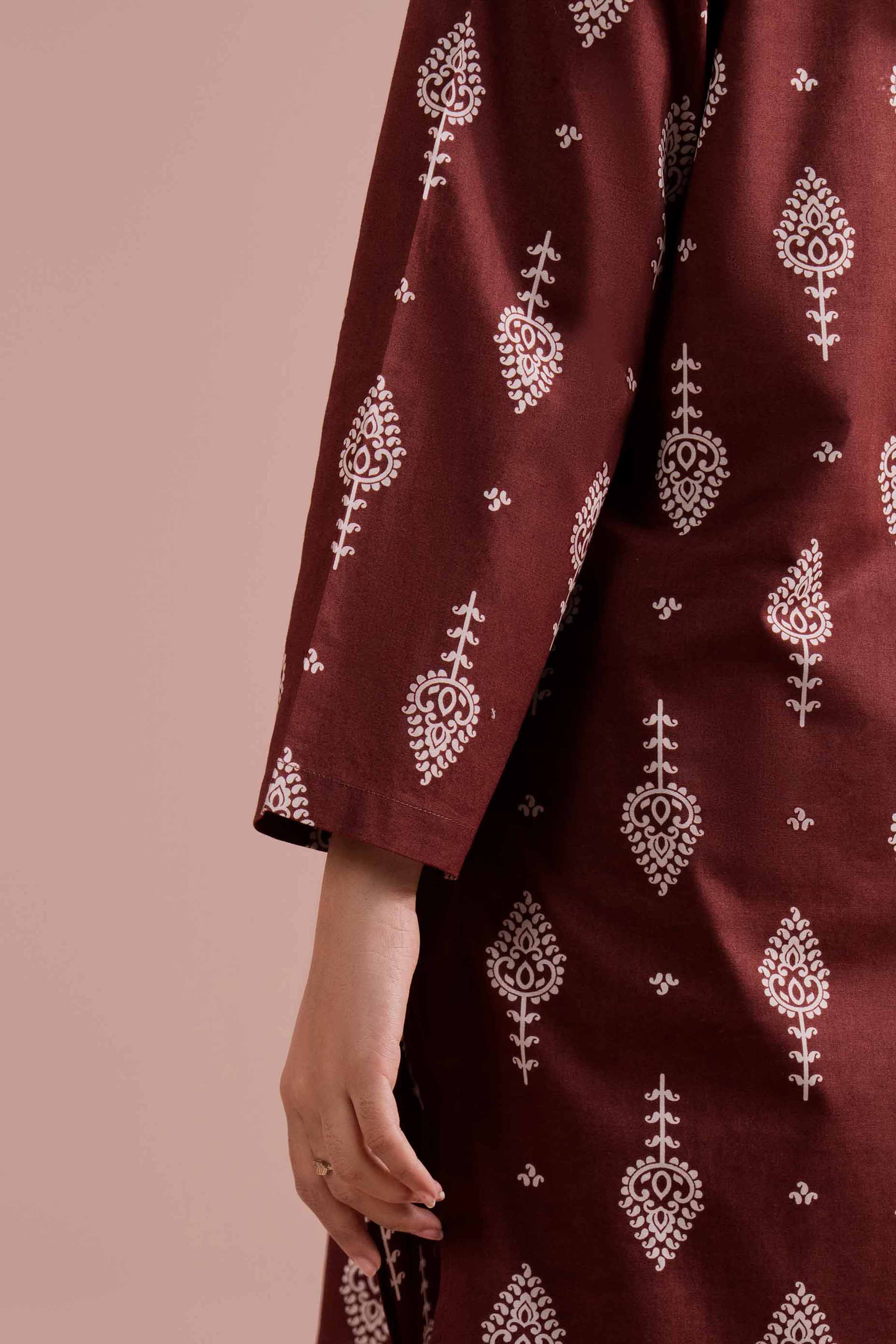 2 Piece - Printed Embroidered Suit - PE26-217 Brown Cambric 2PC Embroidered READY TO WEAR