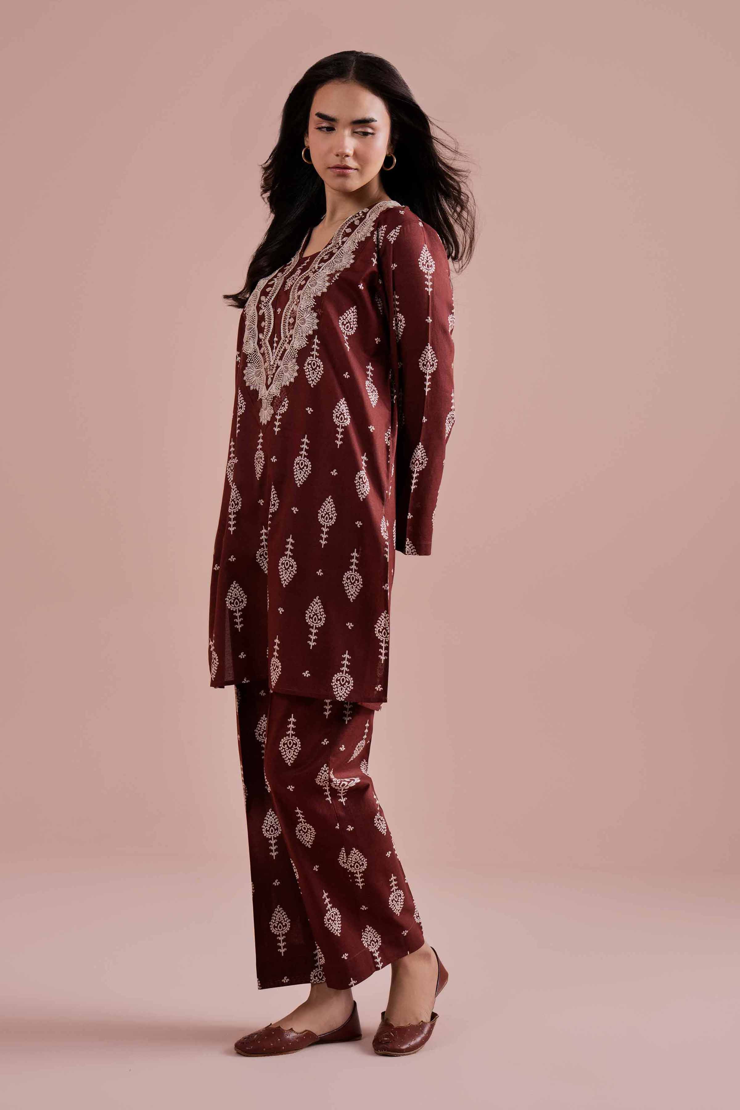 2 Piece - Printed Embroidered Suit - PE26-217