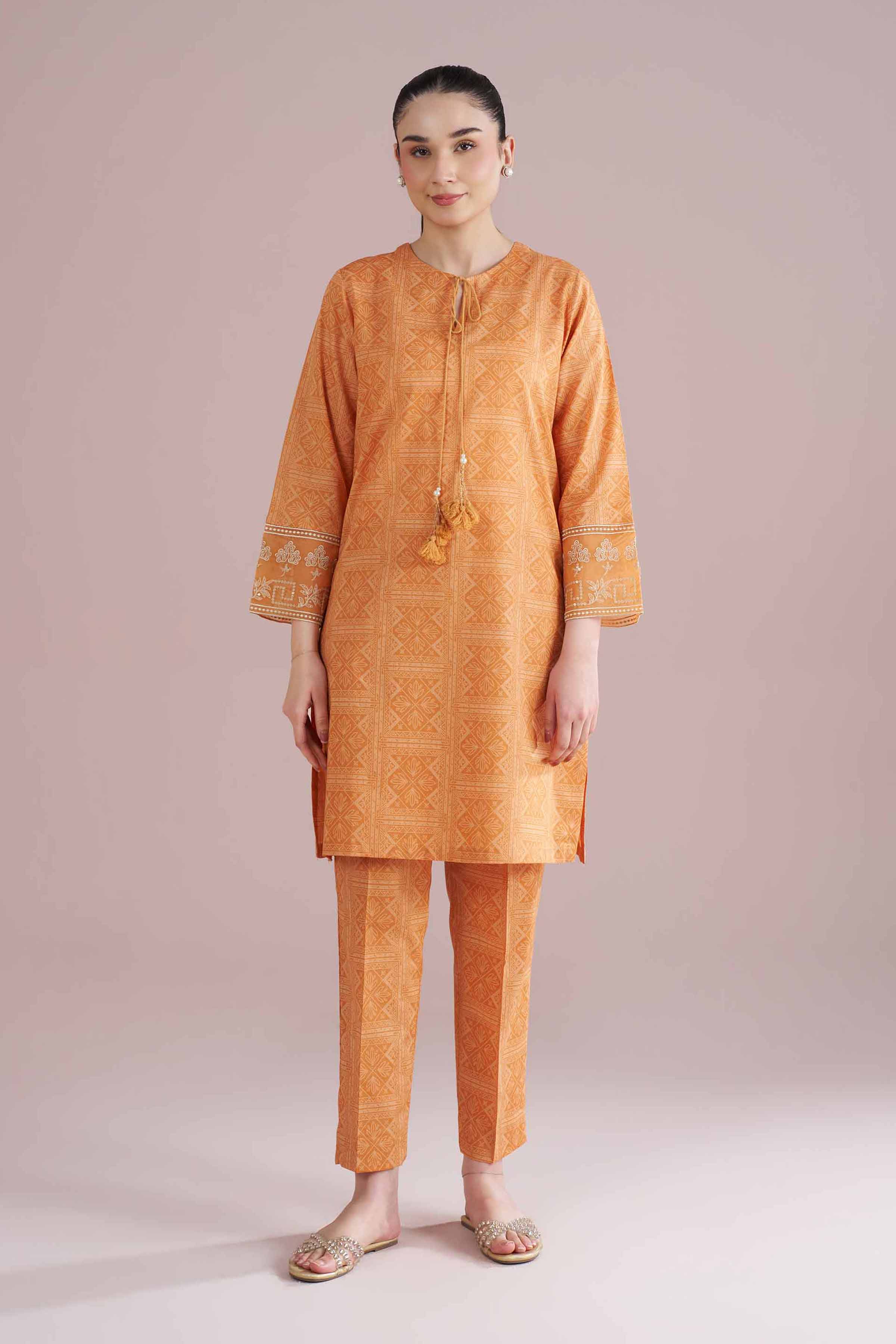 2 Piece - Printed Embroidered Suit - PE26-218