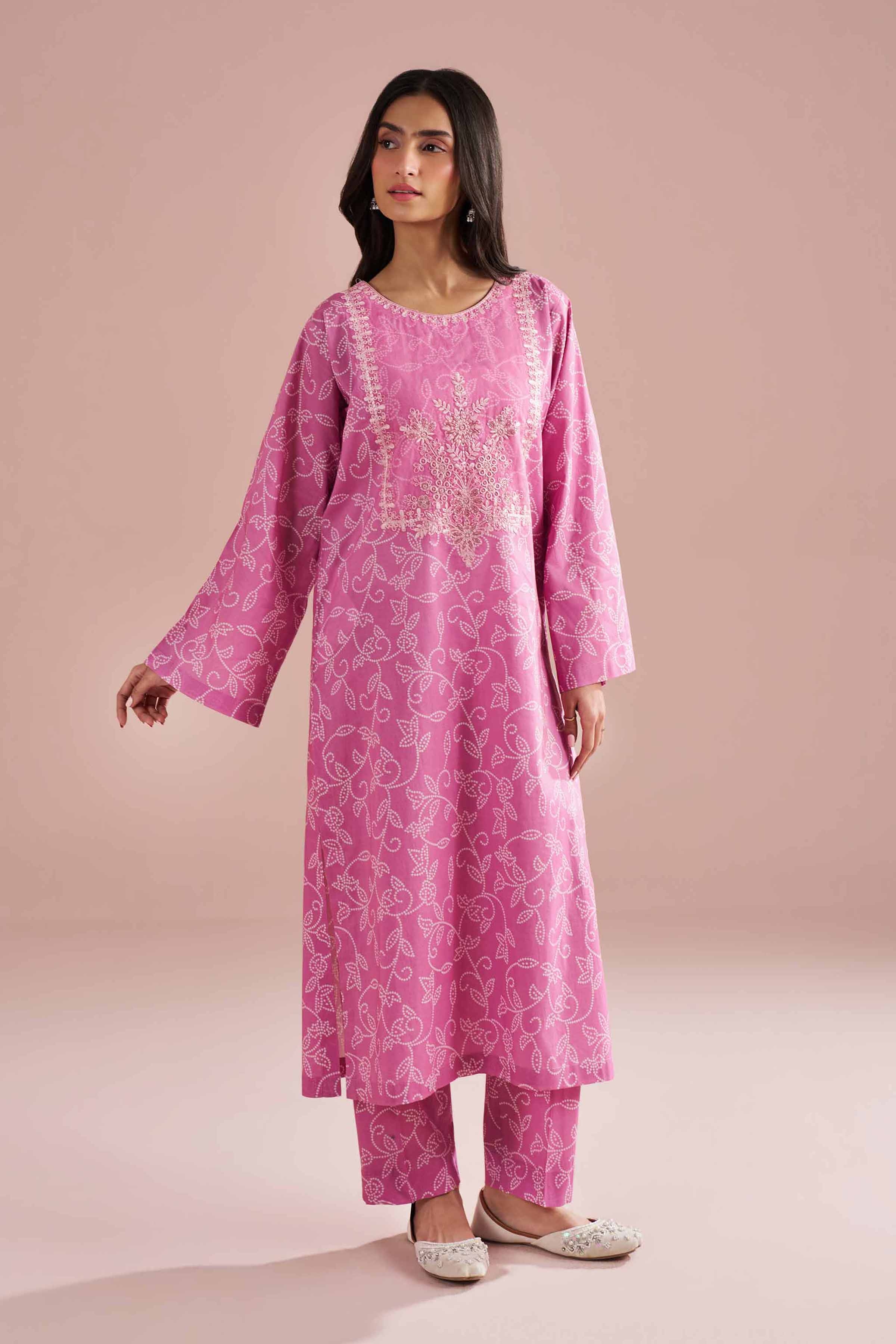 2 Piece - Printed Embroidered Suit - PE26-219 Pink Cambric 2PC Embroidered READY TO WEAR