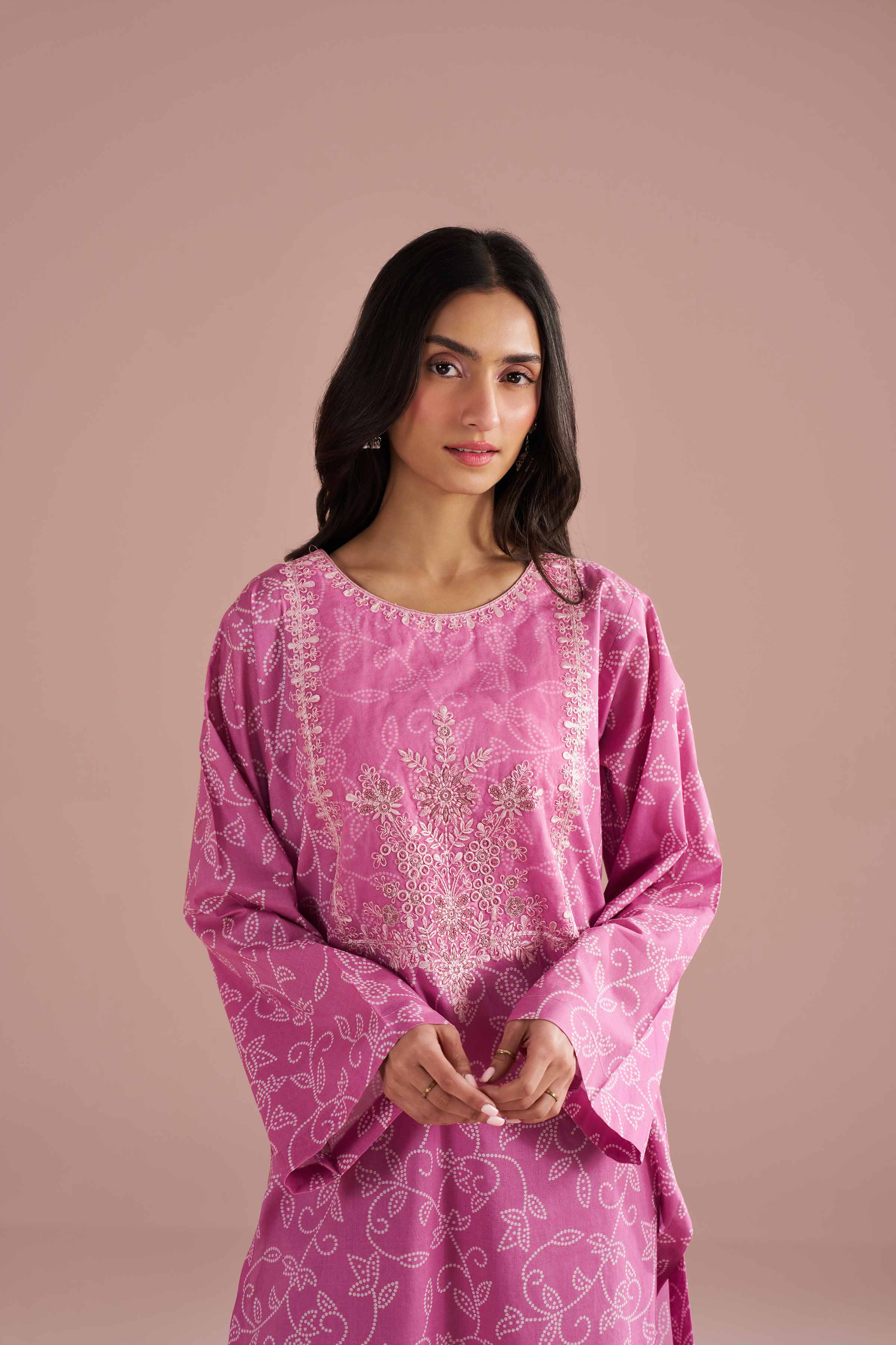 2 Piece - Printed Embroidered Suit - PE26-219 Pink Cambric 2PC Embroidered READY TO WEAR