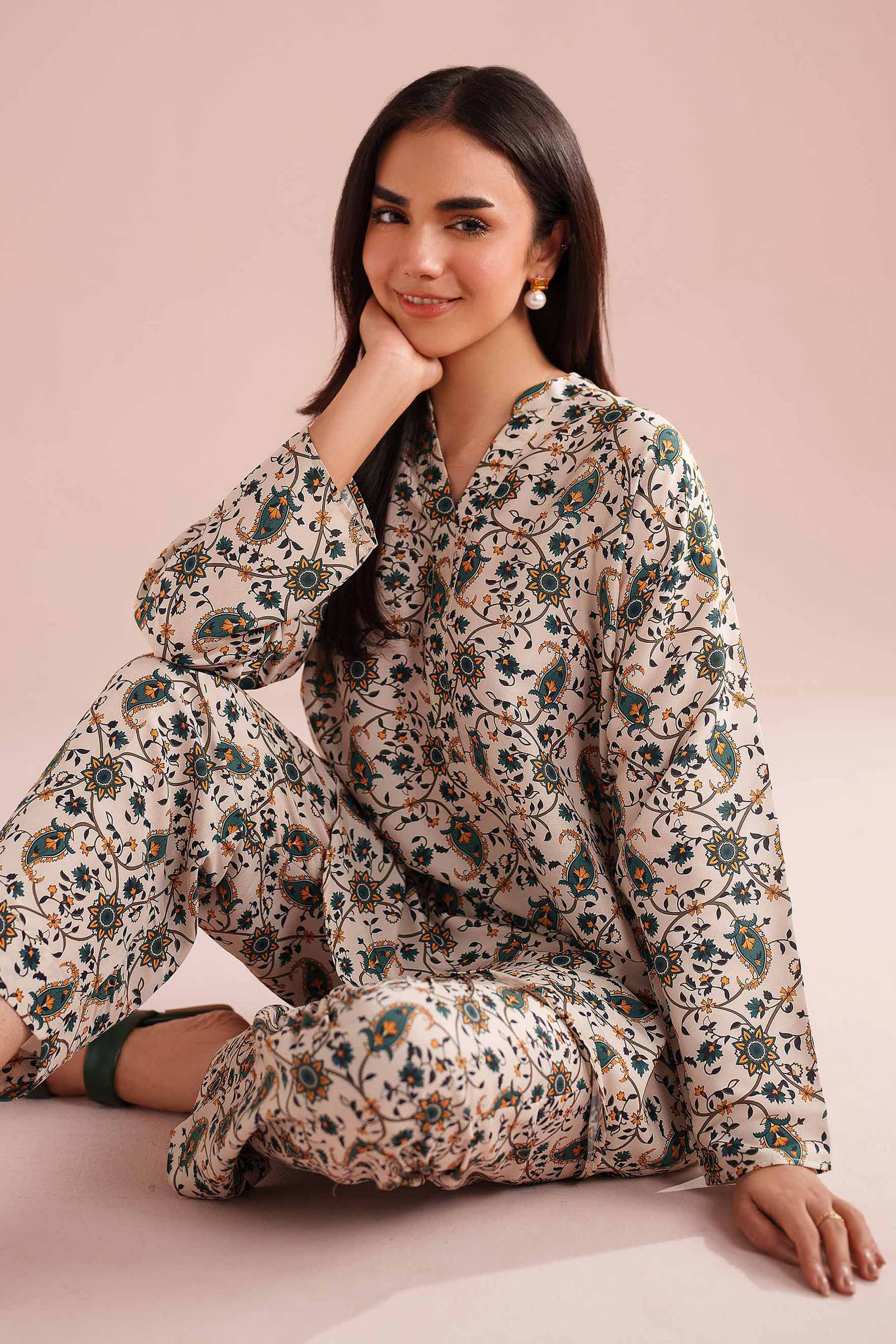 2 Piece - Printed Suit - PE26-22 NishatUAE Beige Lawn 2PC Printed Ready To Wear