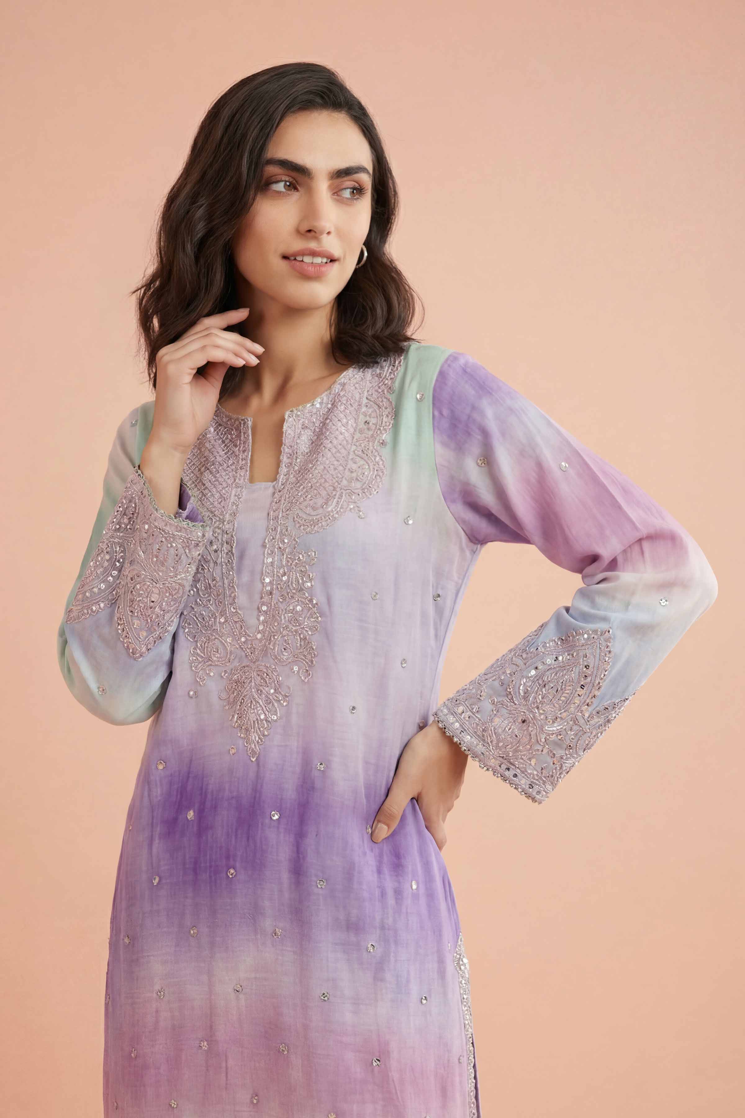 2 Piece - Printed Embroidered Suit - PE26-229