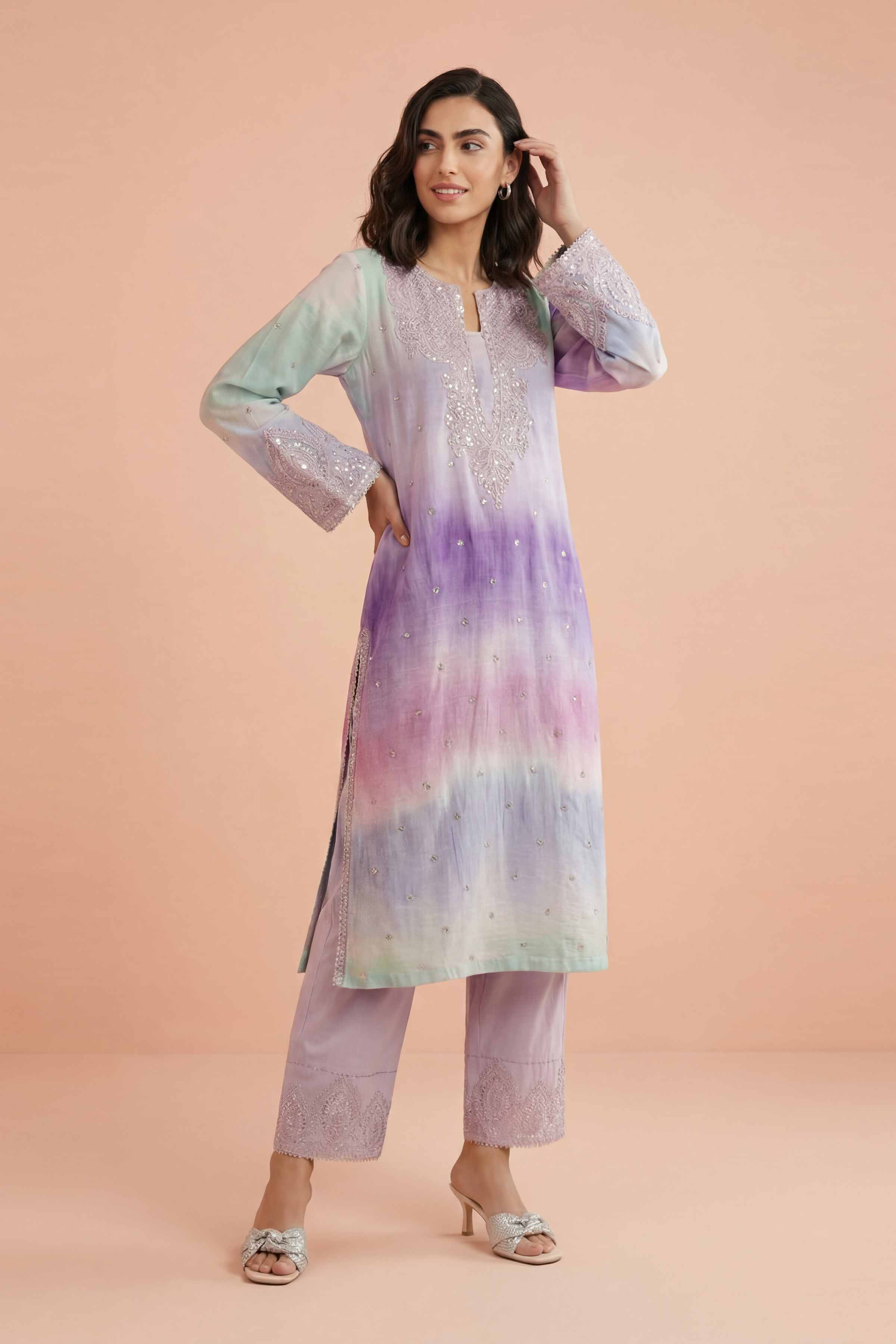 2 Piece - Printed Embroidered Suit - PE26-229 Multi Jacquard Embroidered