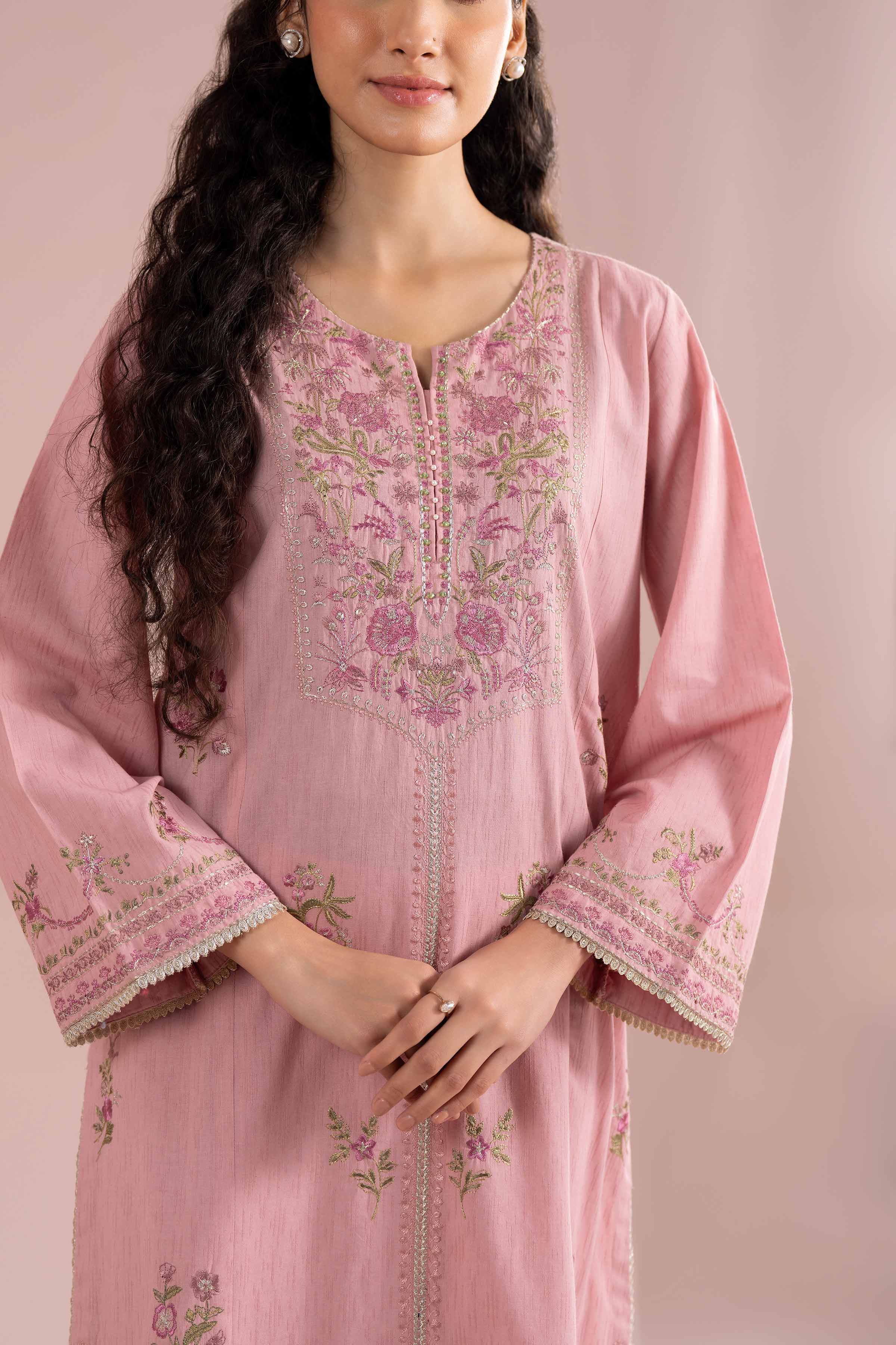 2 Piece - Embroidered Suit - PE26-231 Pink Jacquard 2PC Embroidered