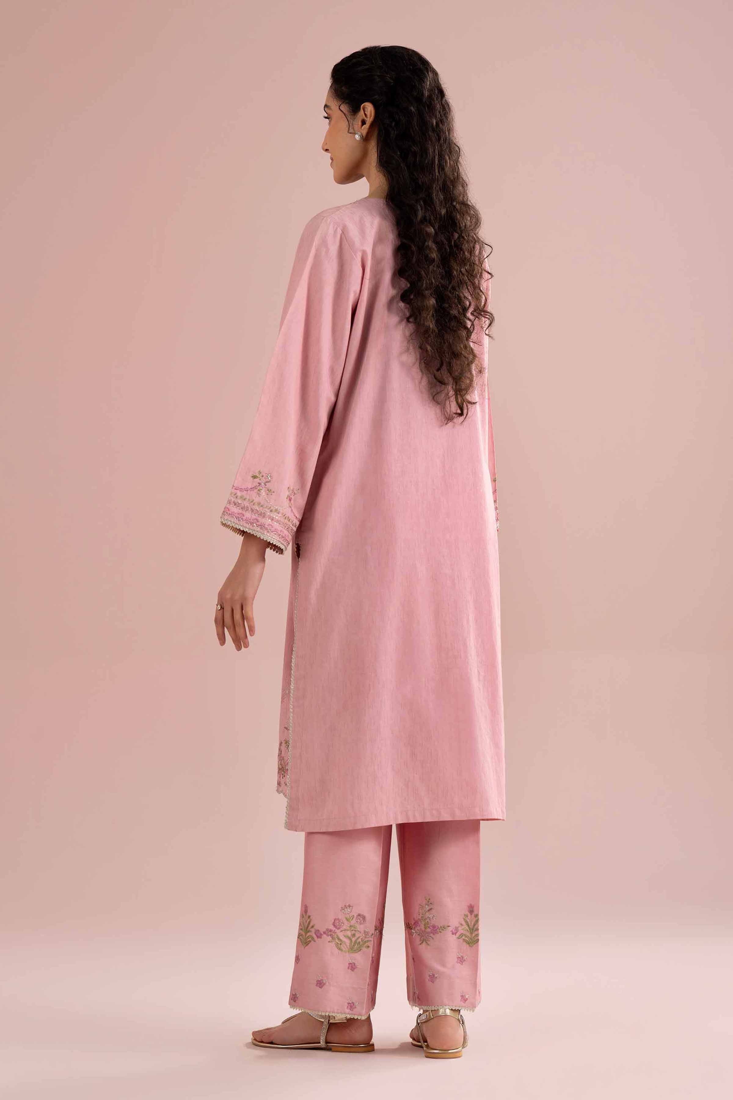 2 Piece - Embroidered Suit - PE26-231 Pink Jacquard 2PC Embroidered