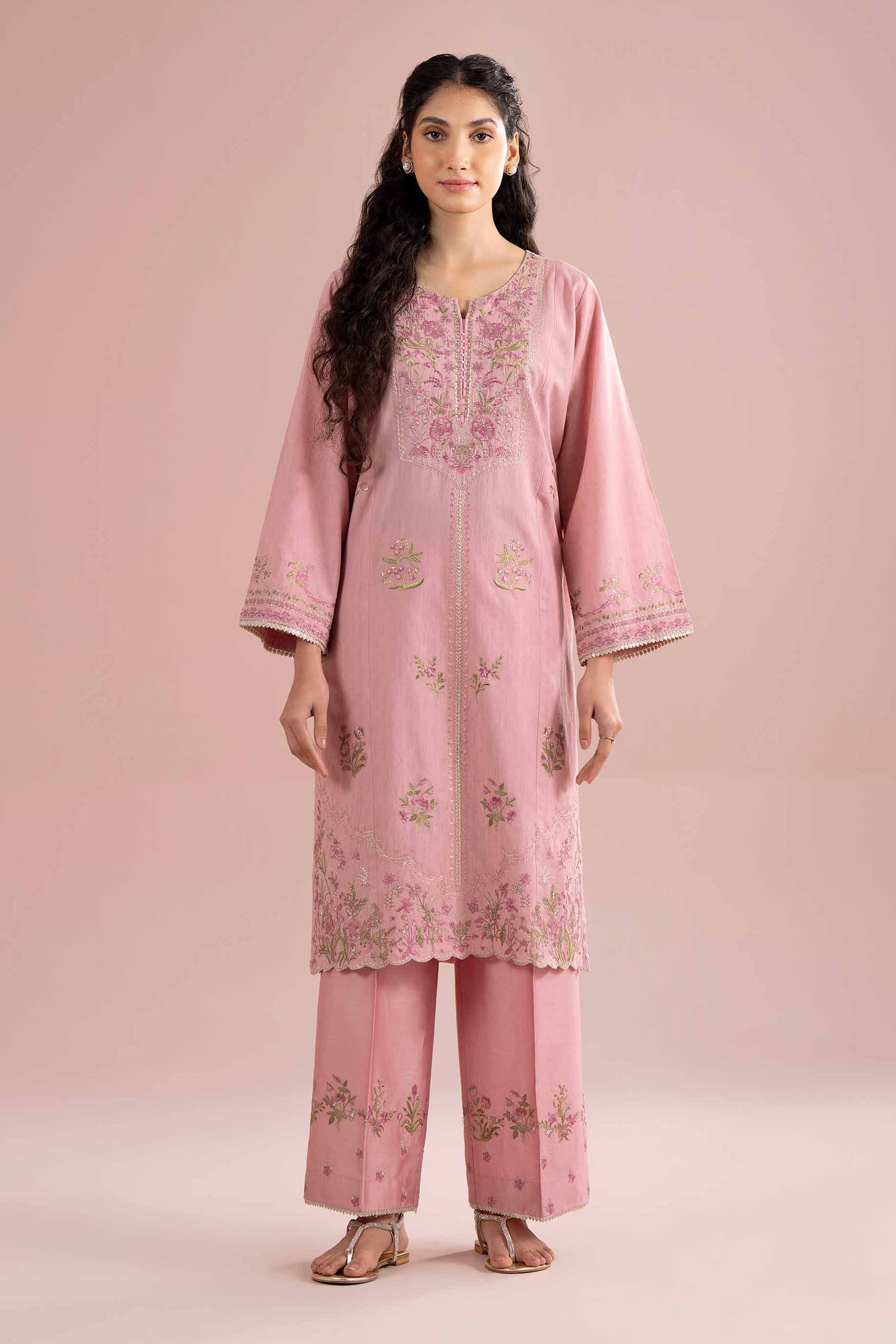2 Piece - Embroidered Suit - PE26-231 Pink Jacquard 2PC Embroidered