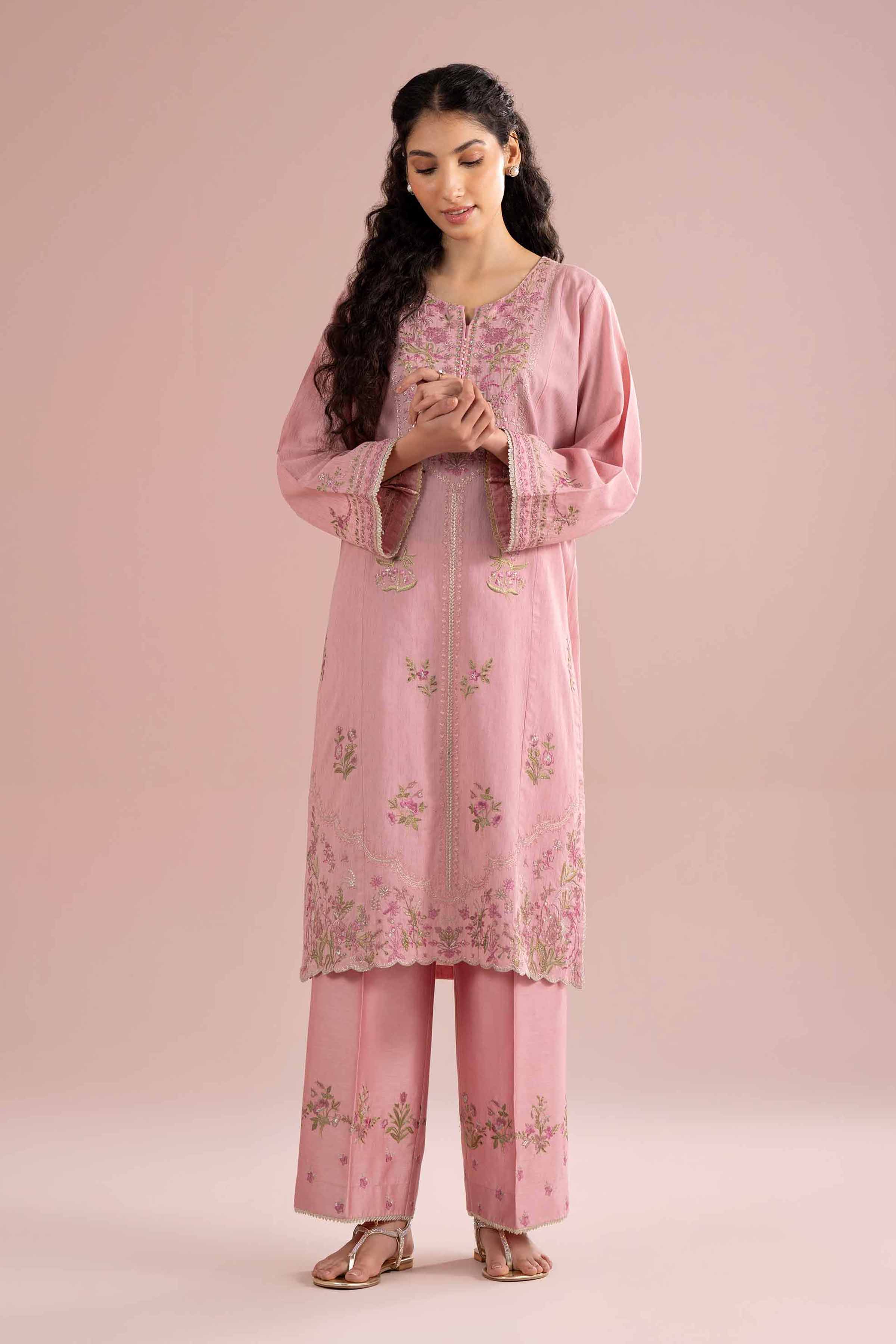2 Piece - Embroidered Suit - PE26-231 Pink Jacquard 2PC Embroidered