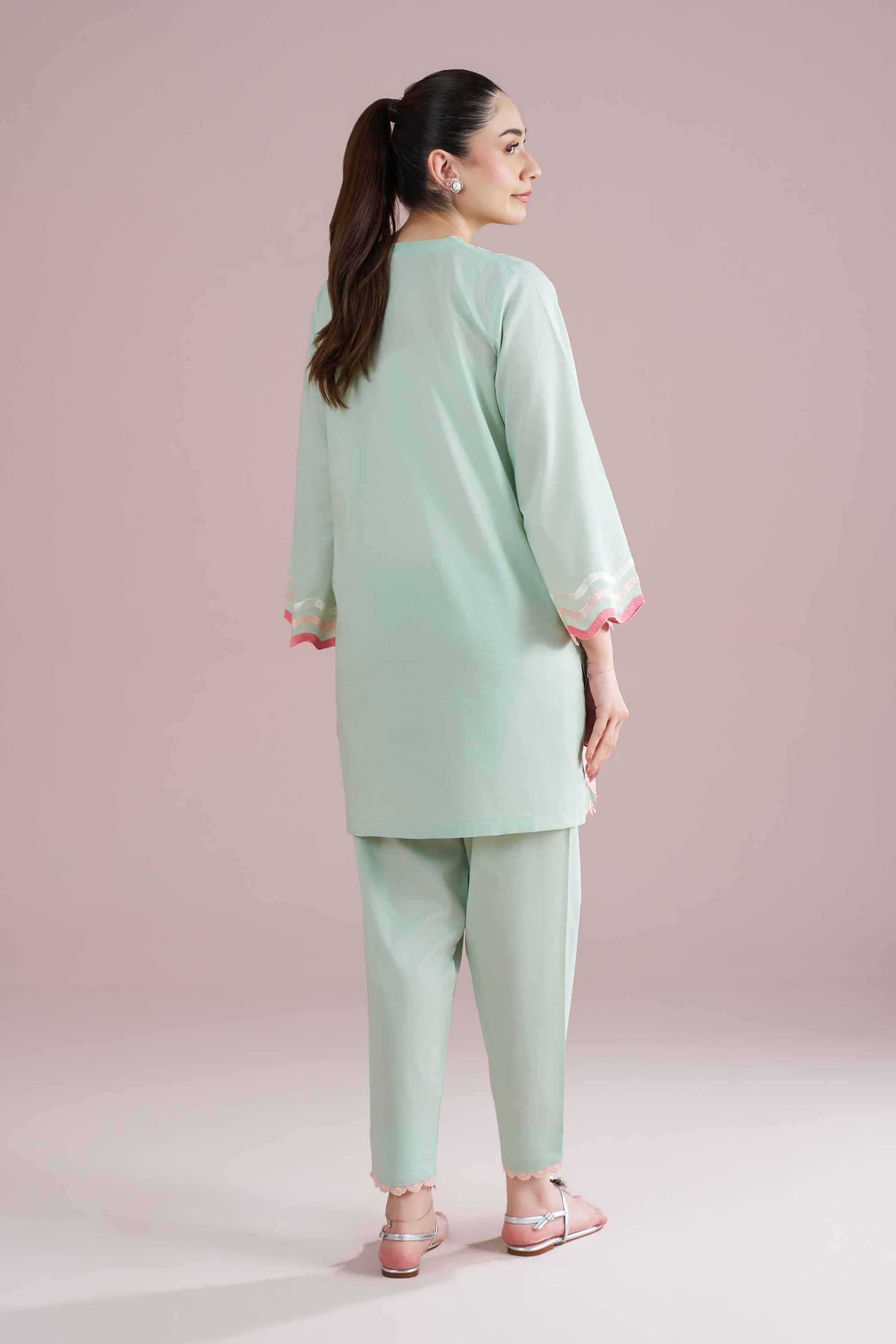 2 Piece - Embroidered Suit - PE26-235 Green Cambric 2PC Embroidered READY TO WEAR