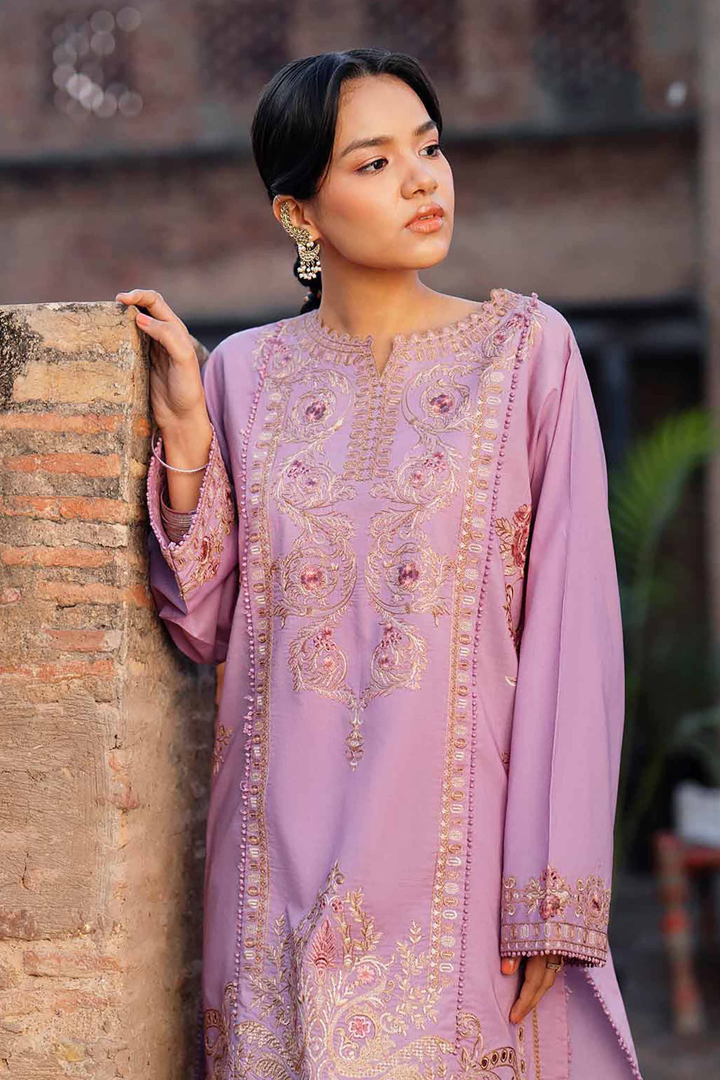 2 Piece - Embroidered Suit - PE26-239 Purple Cambric 2PC Embroidered READY TO WEAR