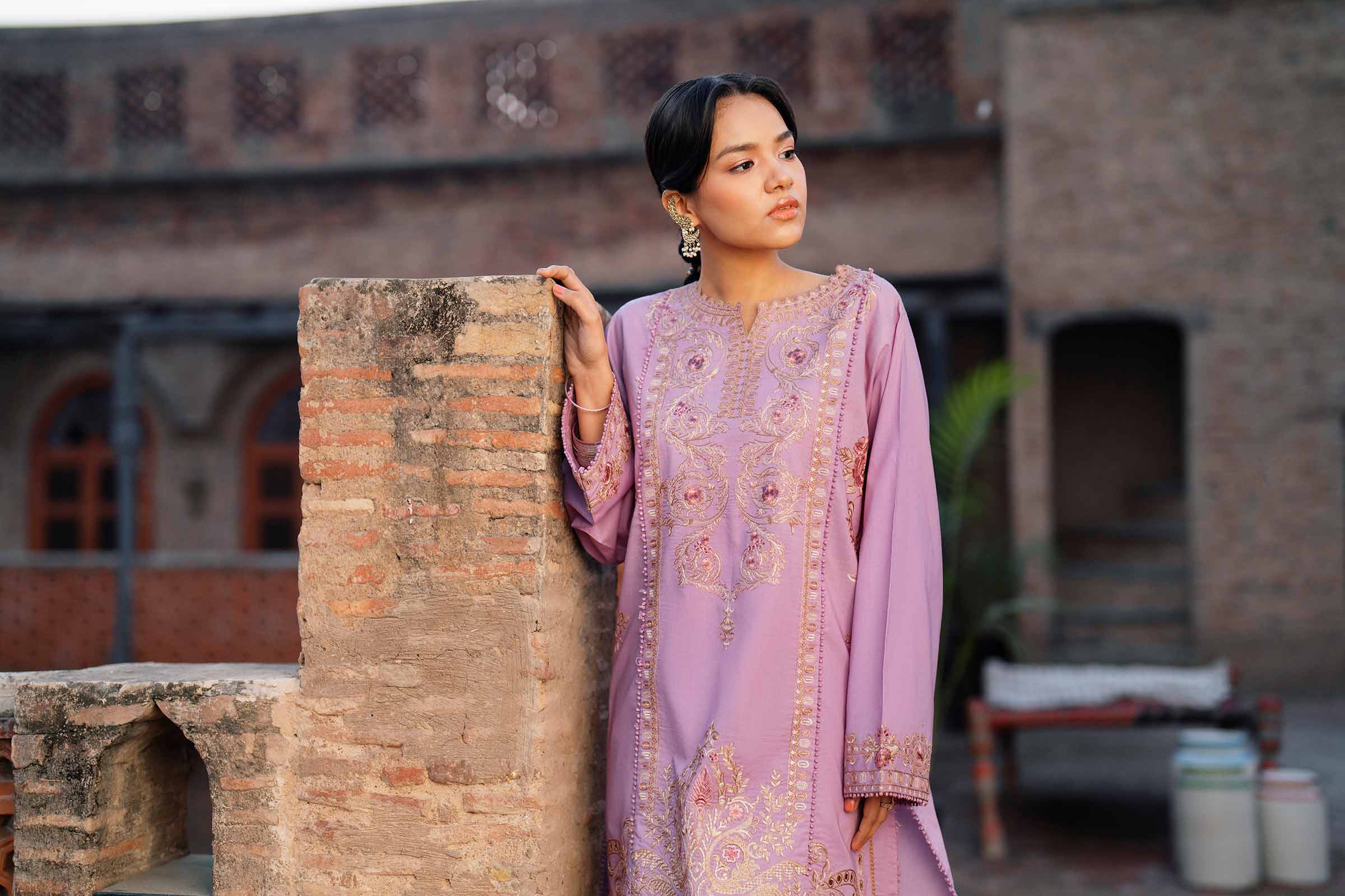 2 Piece - Embroidered Suit - PE26-239 Purple Cambric 2PC Embroidered READY TO WEAR