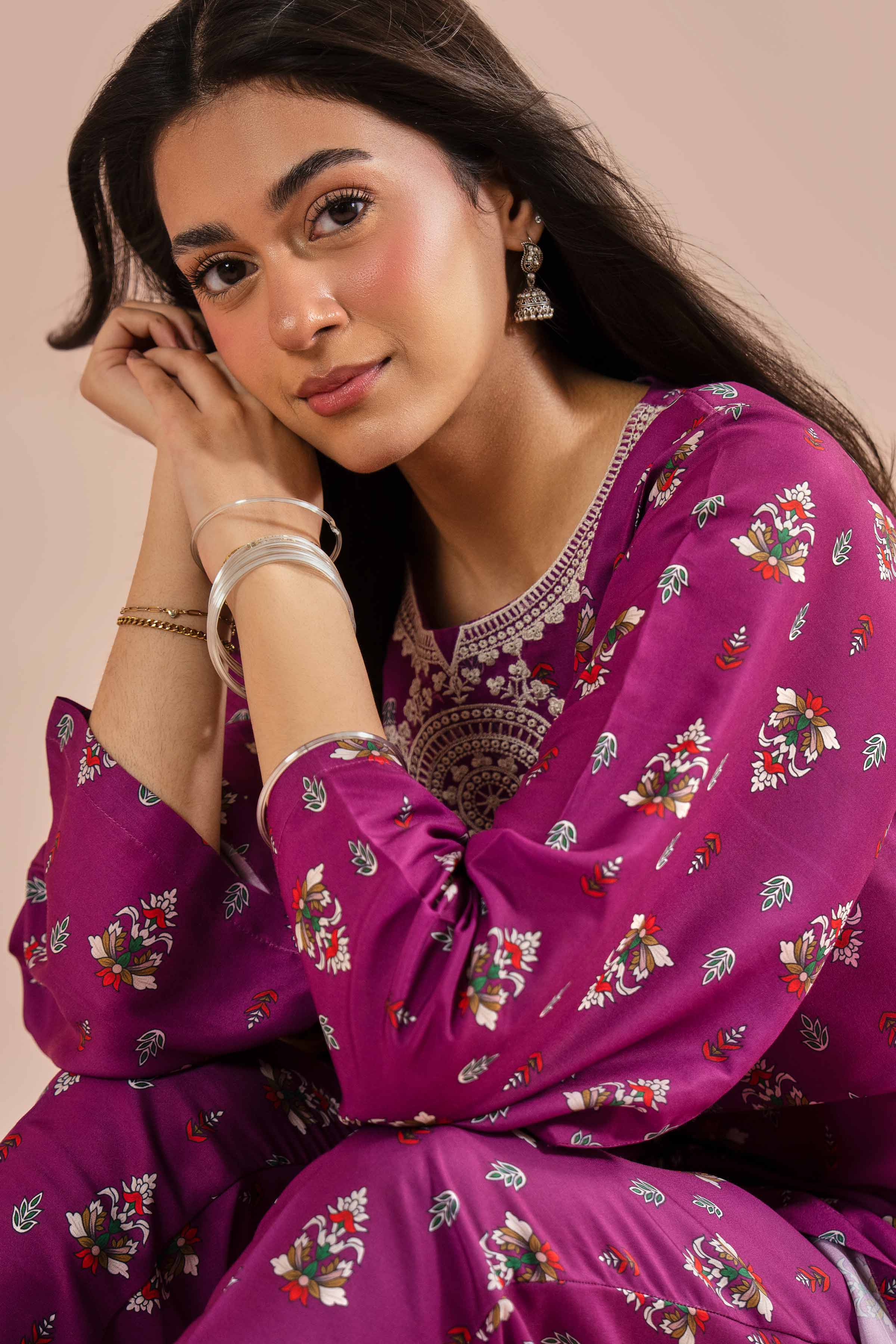 2 Piece - Printed Embroidered Suit - PE26-24