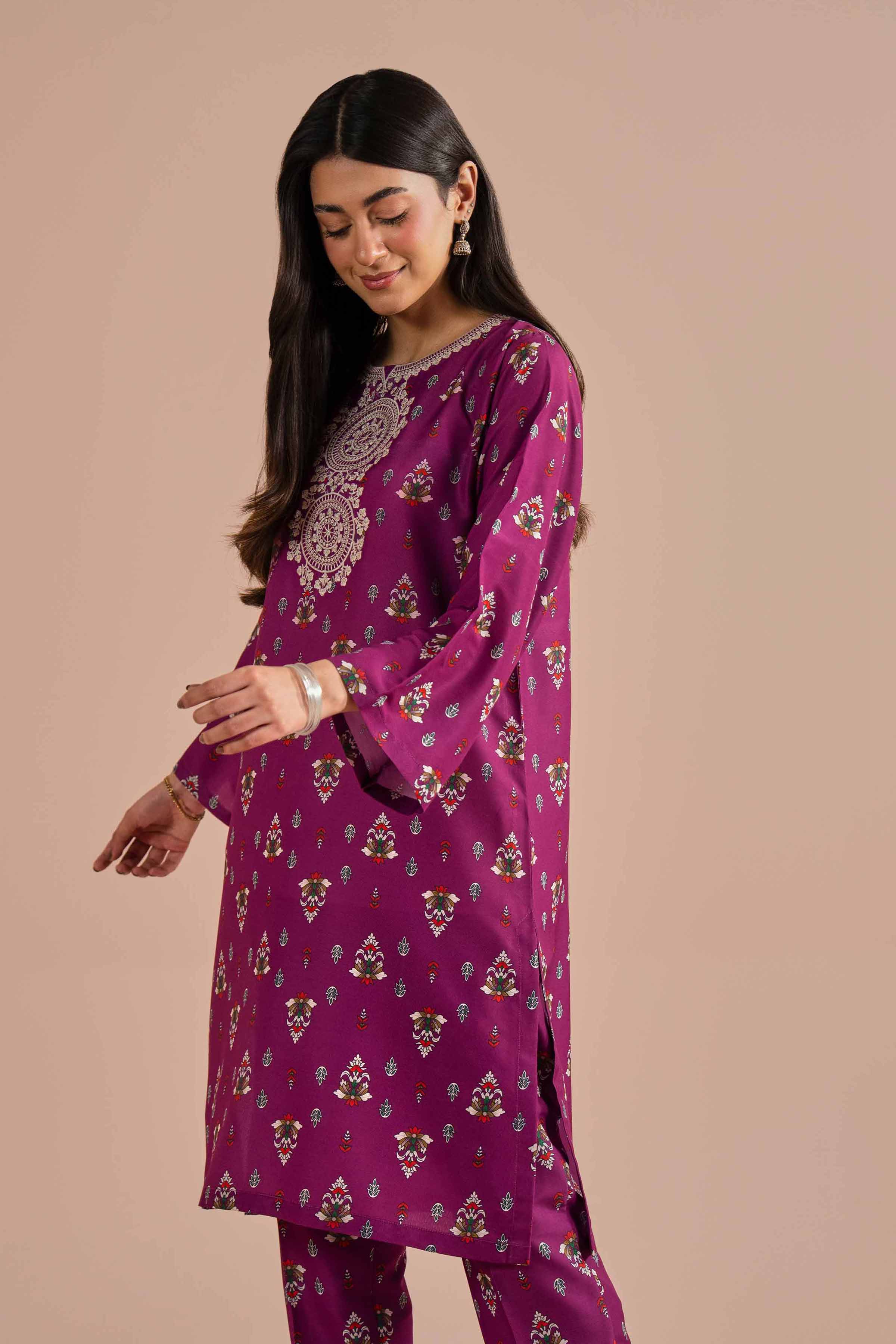 2 Piece - Printed Embroidered Suit - PE26-24