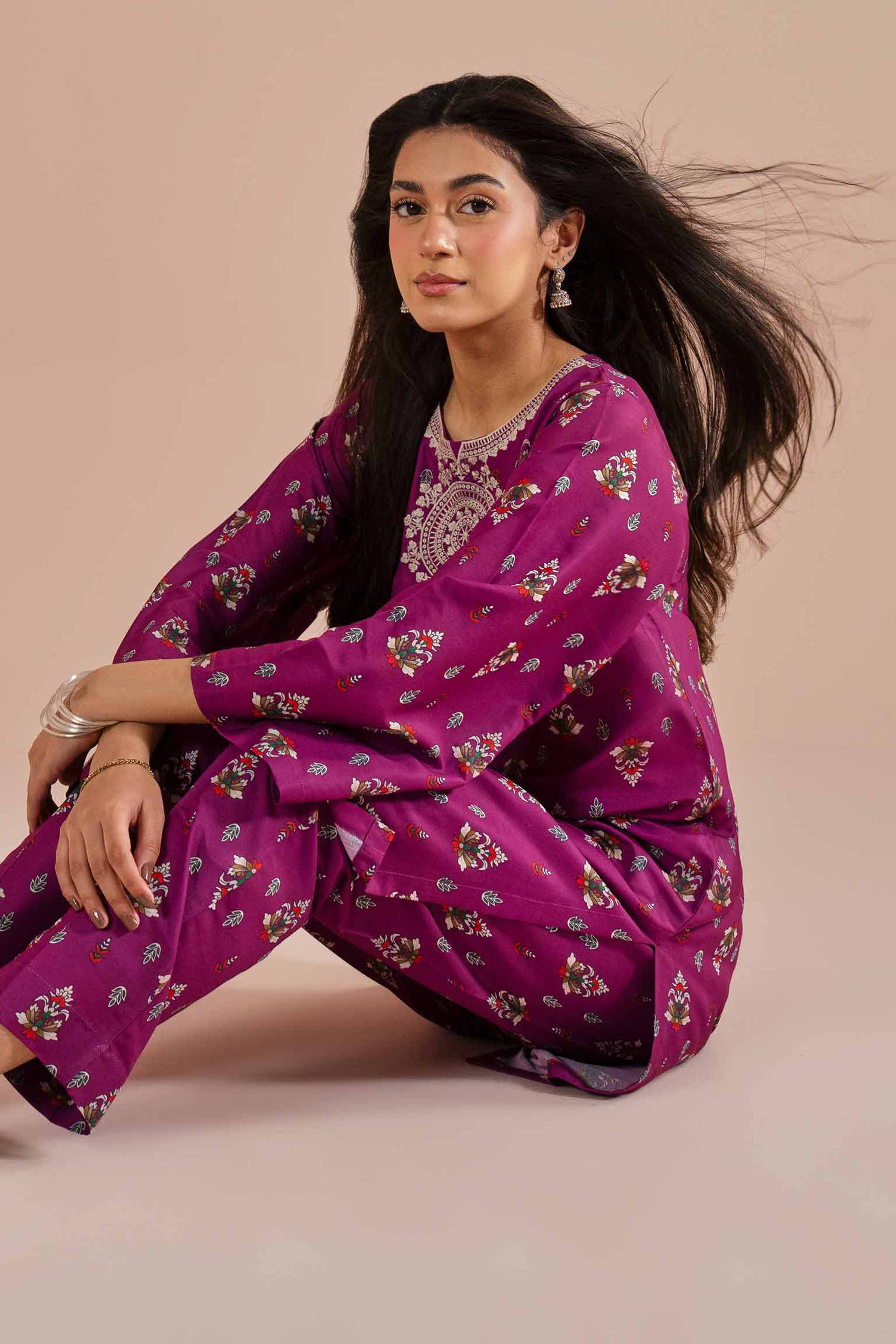2 Piece - Printed Embroidered Suit - PE26-24
