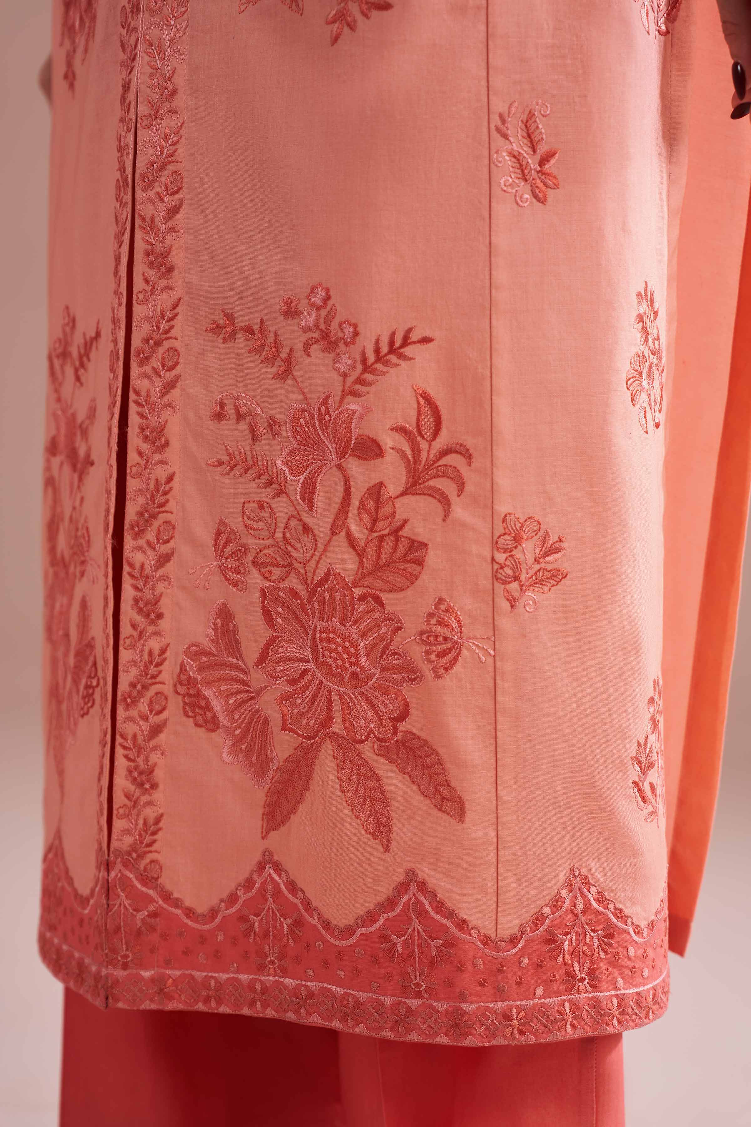 2 Piece - Embroidered Suit - PE26-240 Peach Cambric 2PC Embroidered