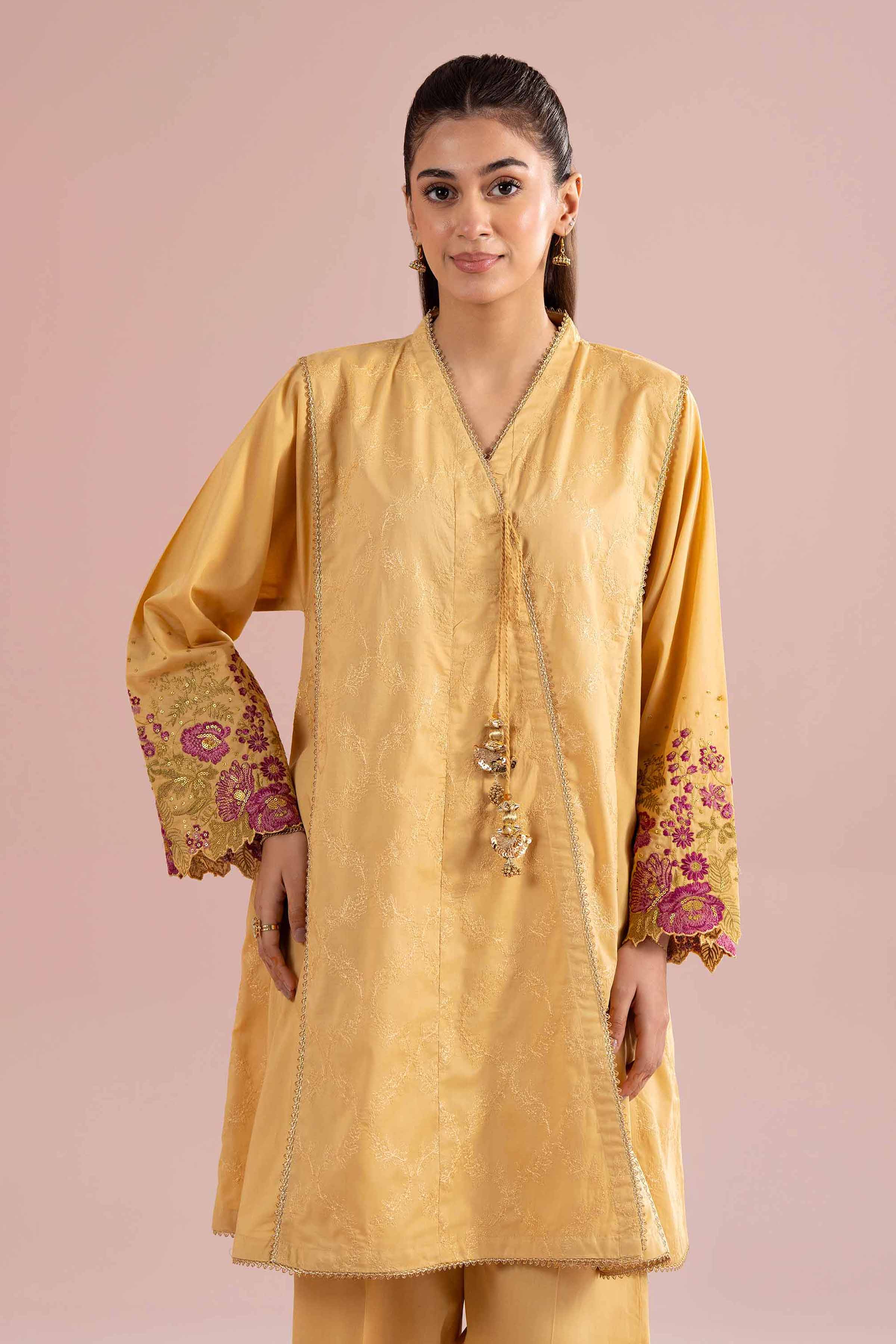 2 Piece - Embroidered Suit - PE26-241 Yellow Cambric 2PC Embroidered
