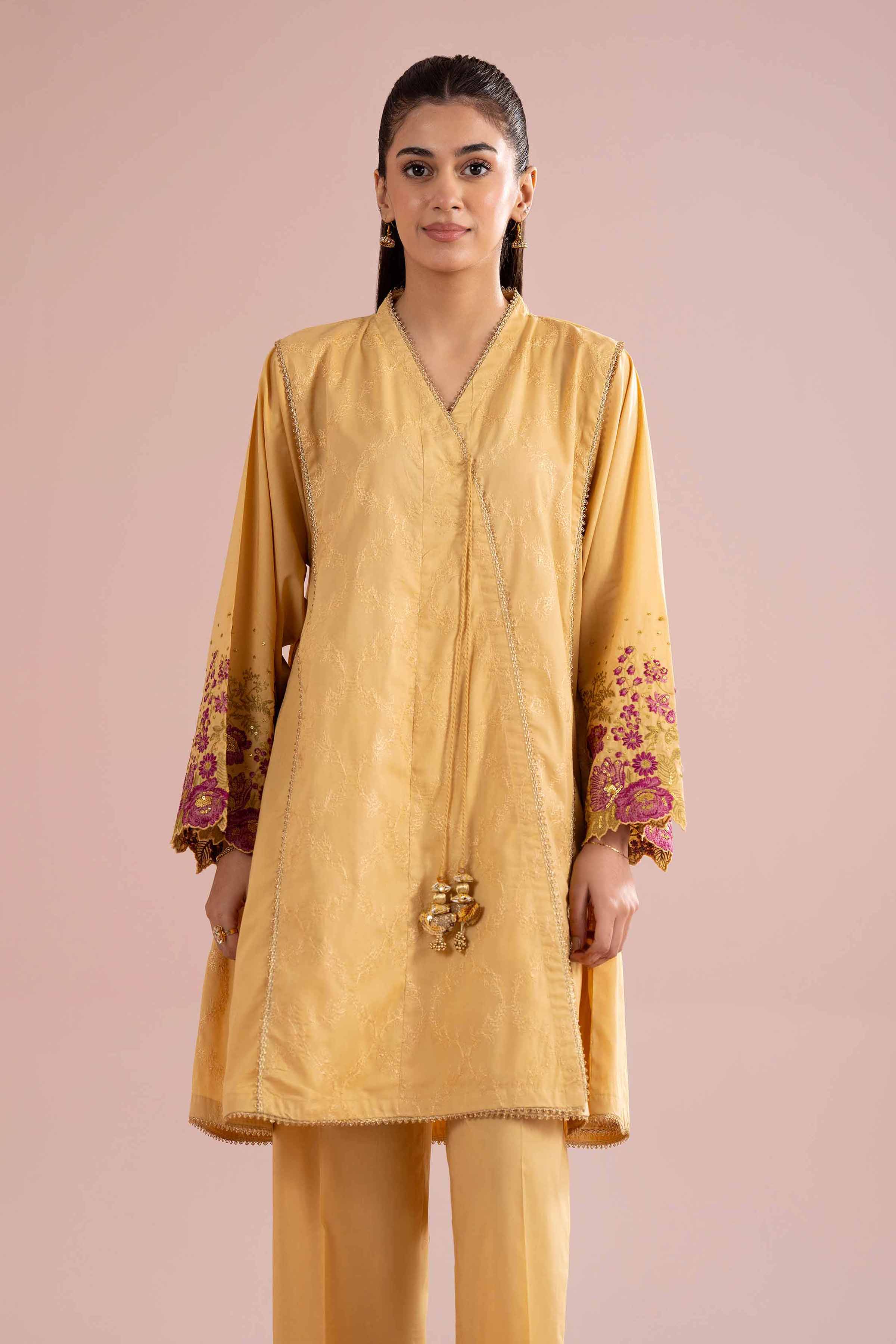 2 Piece - Embroidered Suit - PE26-241 Yellow Cambric 2PC Embroidered