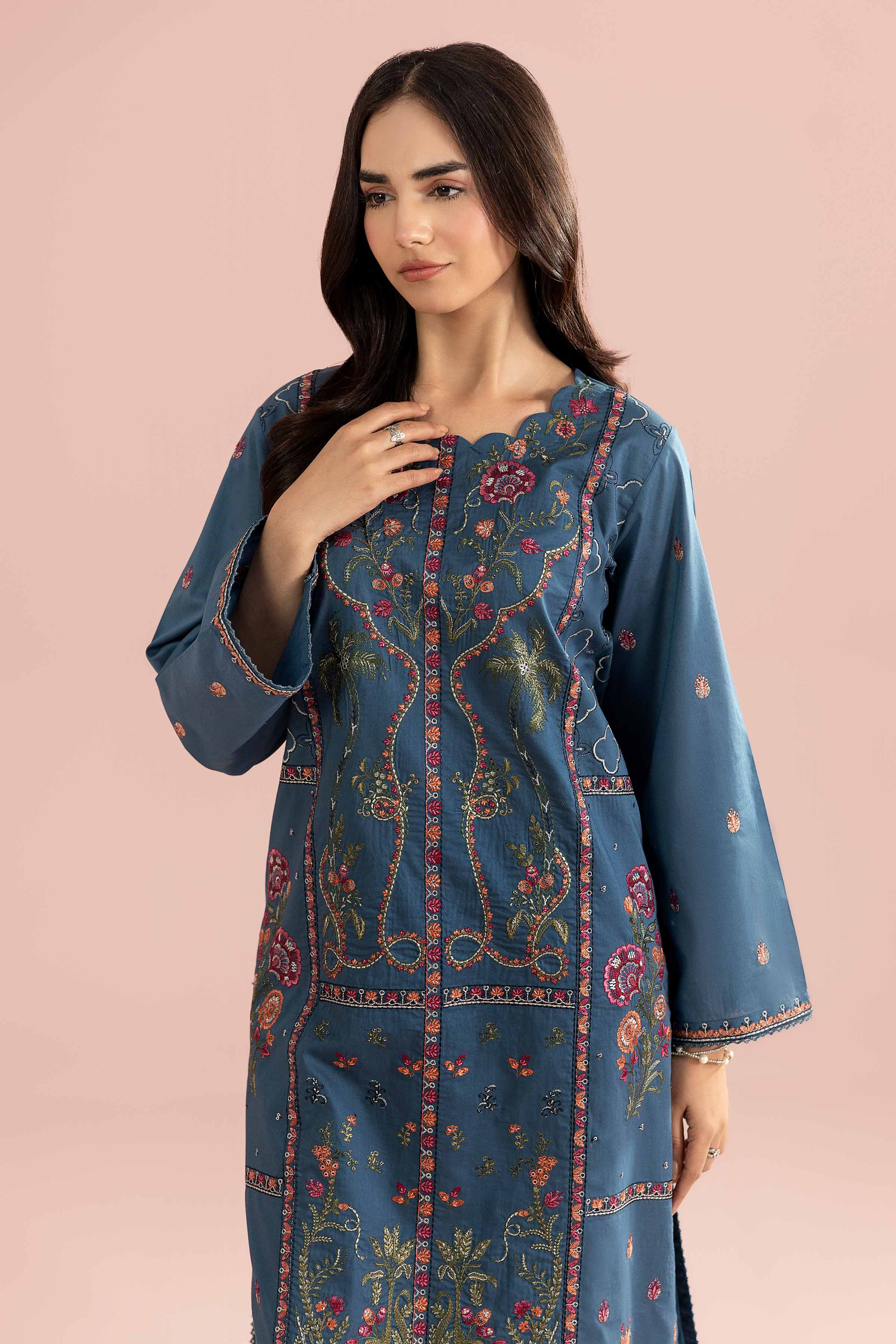2 Piece - Embroidered Suit - PE26-244 Blue Cambric 2PC Embroidered READY TO WEAR