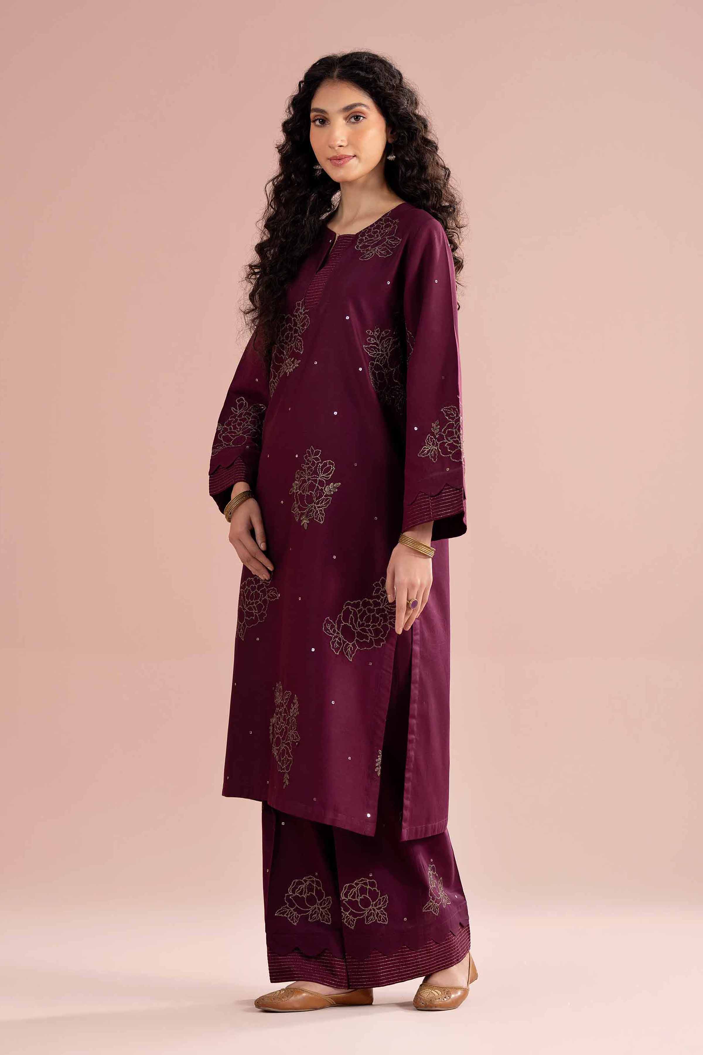 2 Piece - Embroidered Suit - PE26-245 Purple Cotton 2PC Embroidered READY TO WEAR