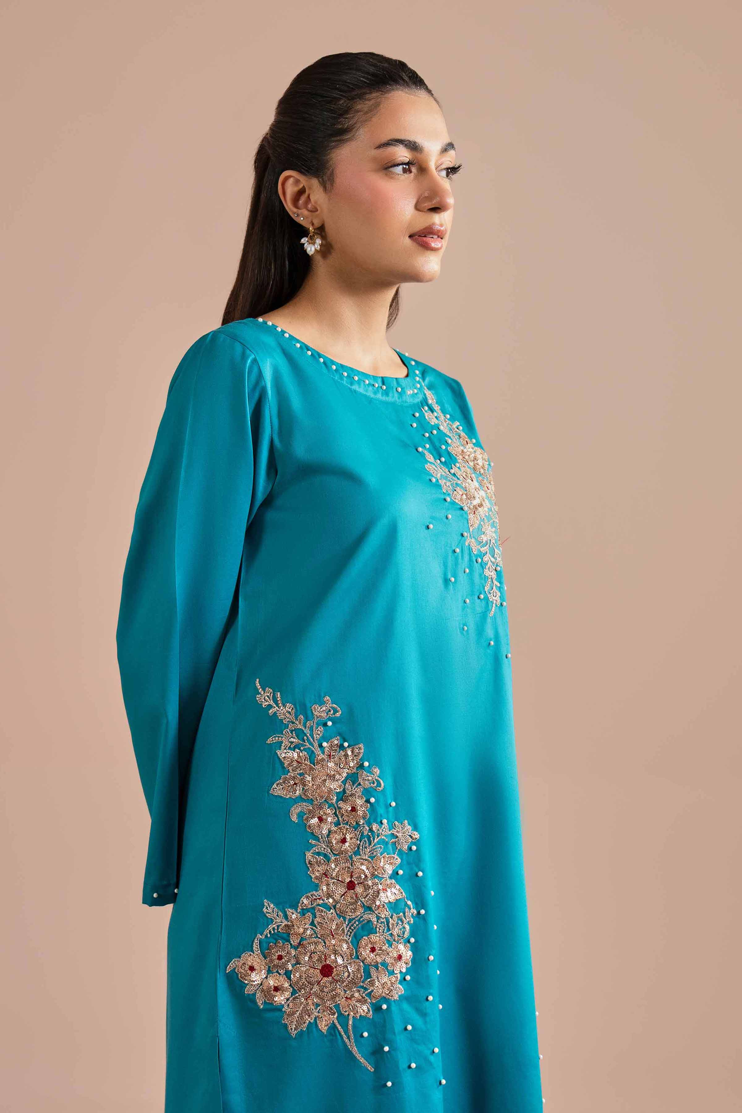 2 Piece - Embroidered Suit - PE26-246 Ready To Wear Blue Cotton 2PC Embroidered