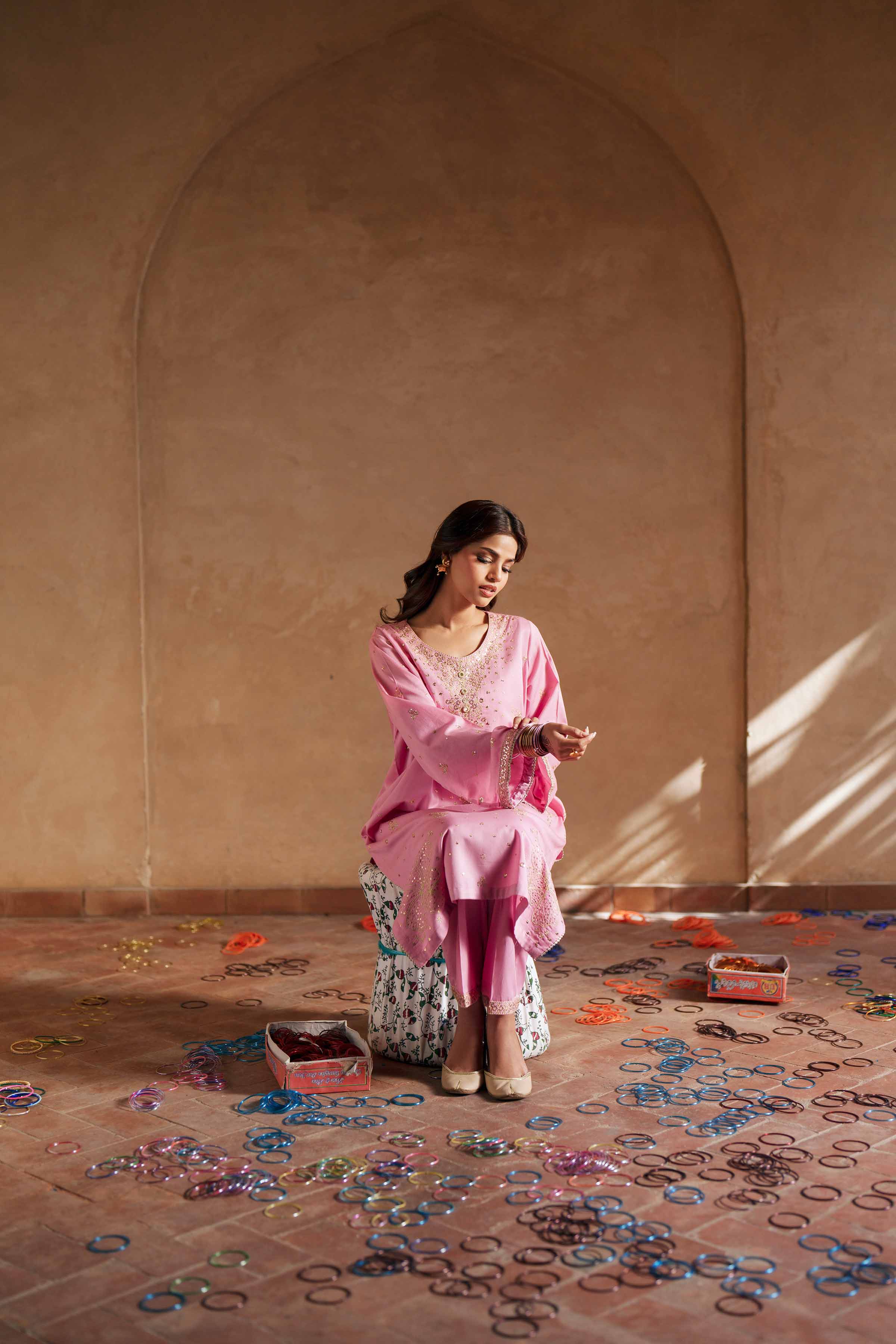 2 Piece - Embroidered Suit - PE26-248 Pink Cotton 2PC Embroidered READY TO WEAR