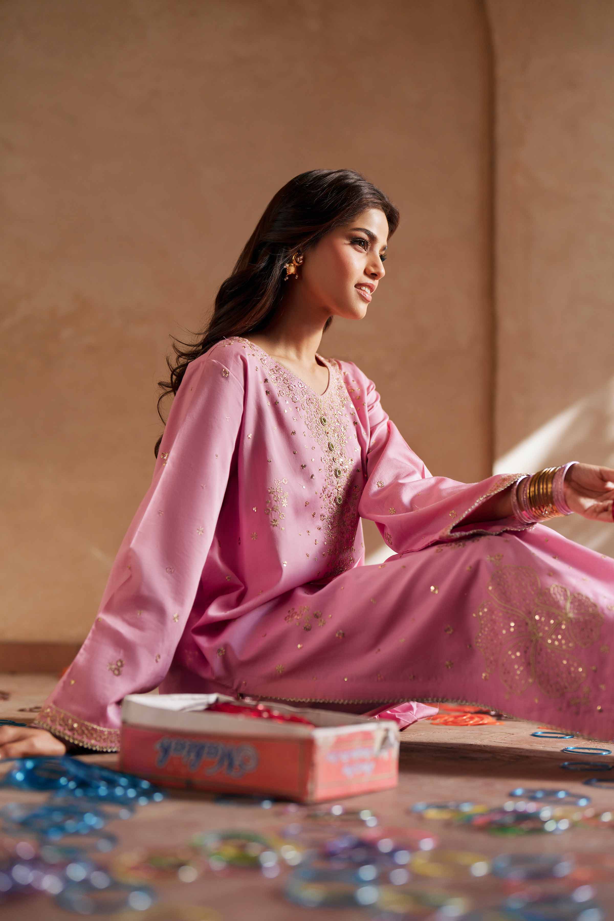 2 Piece - Embroidered Suit - PE26-248 Pink Cotton 2PC Embroidered READY TO WEAR