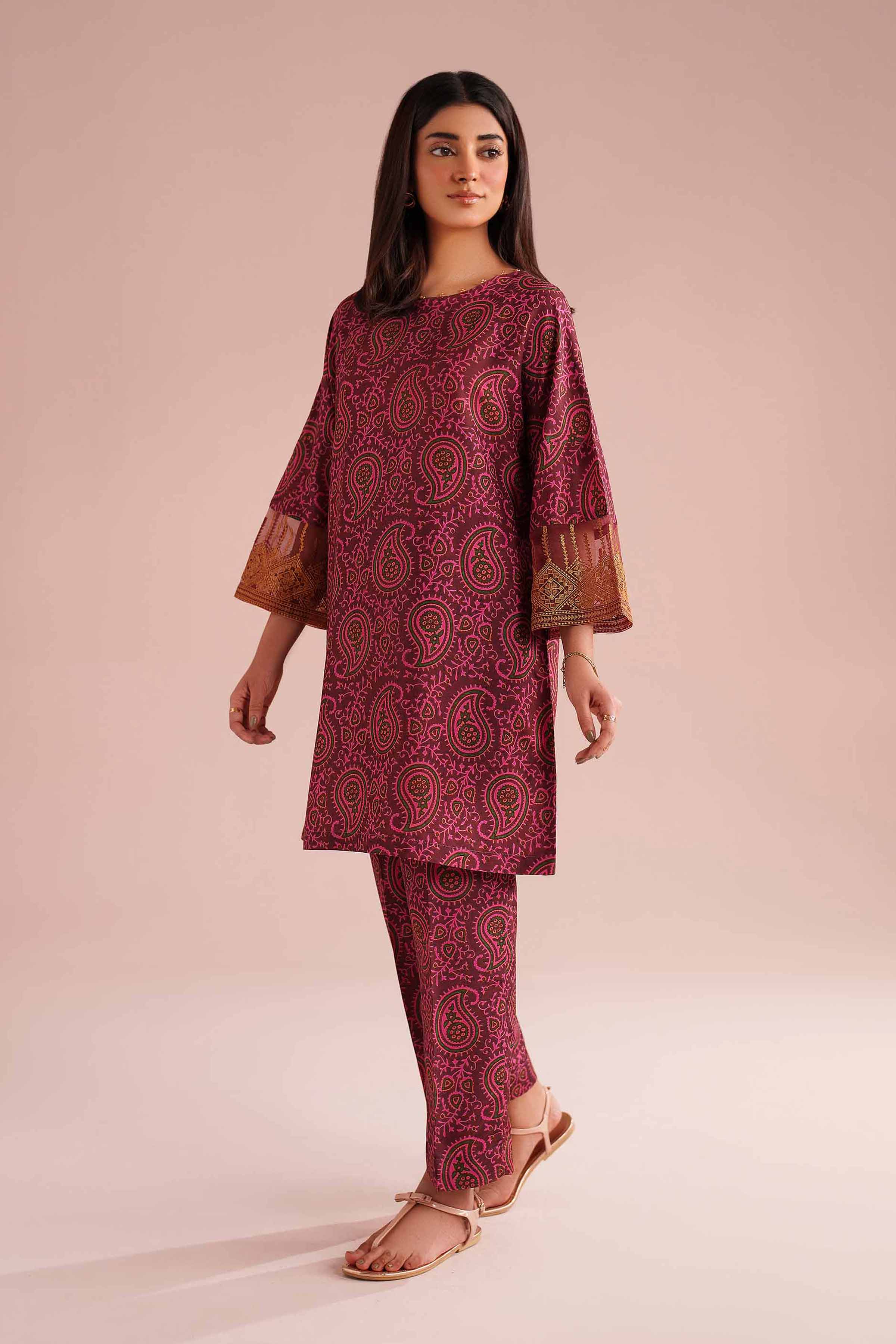 2 Piece - Printed Embroidered Suit - PE26-25