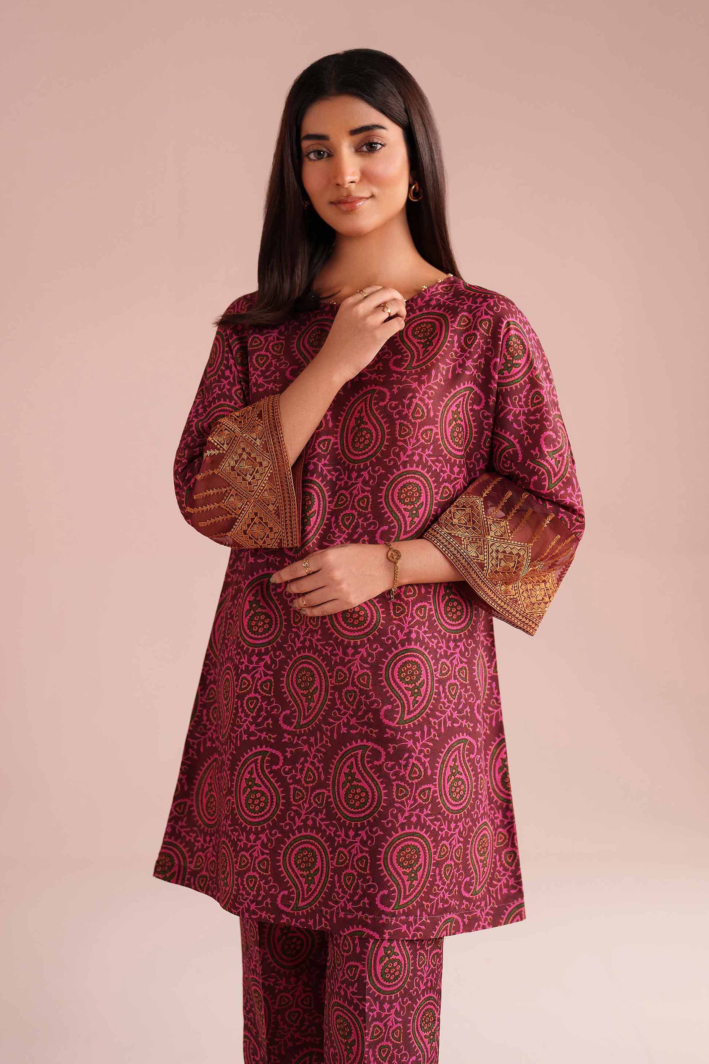 2 Piece - Printed Embroidered Suit - PE26-25