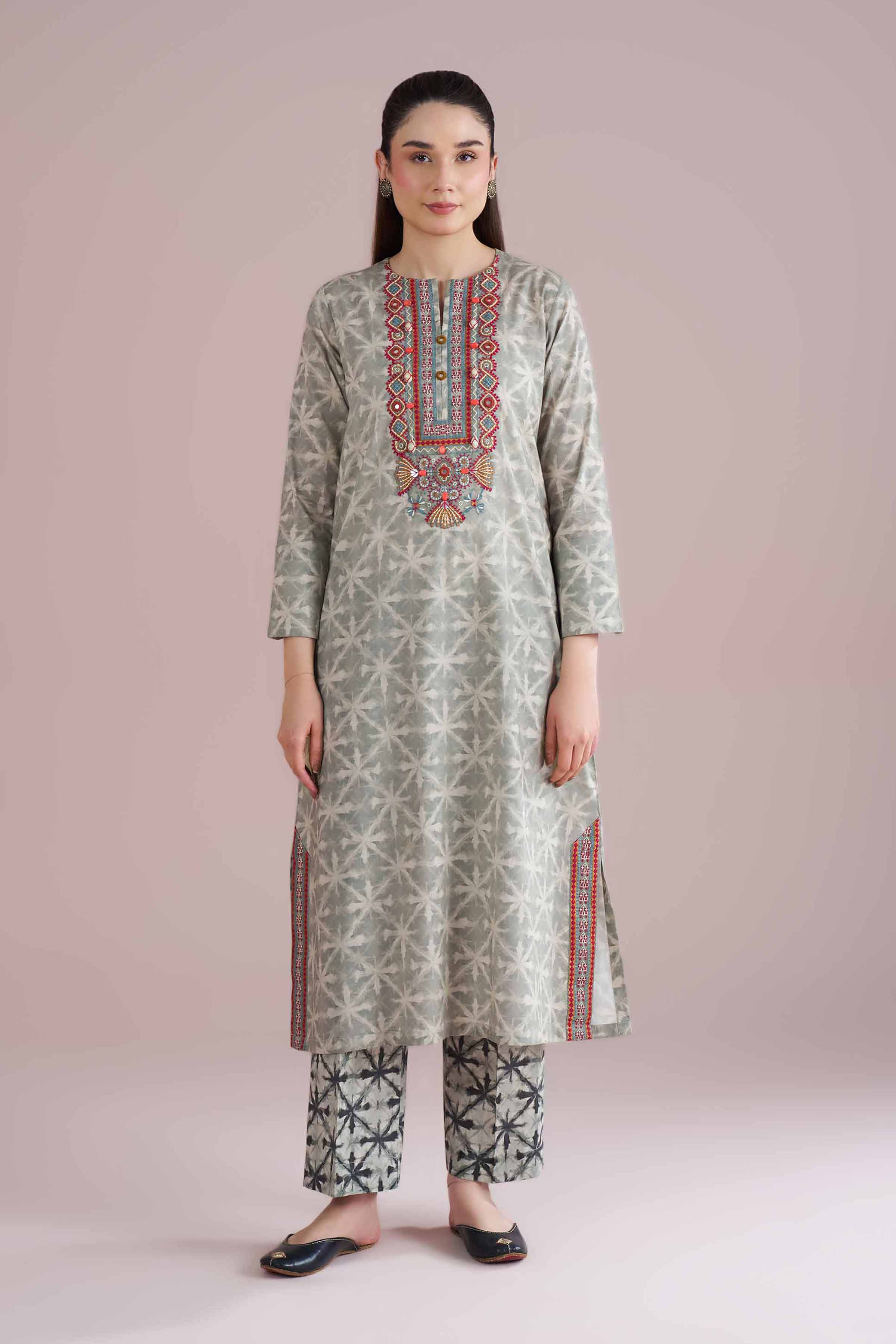 2 Piece - Printed Embroidered Suit - PE26-250