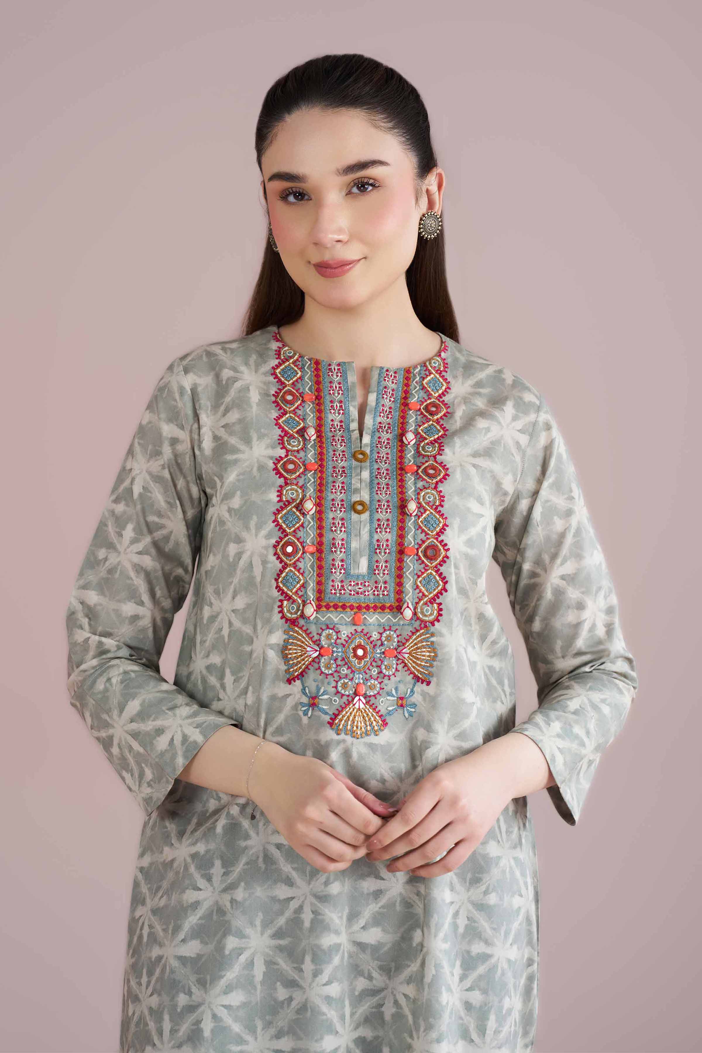 2 Piece - Printed Embroidered Suit - PE26-250 Grey Lawn 2PC Embroidered READY TO WEAR