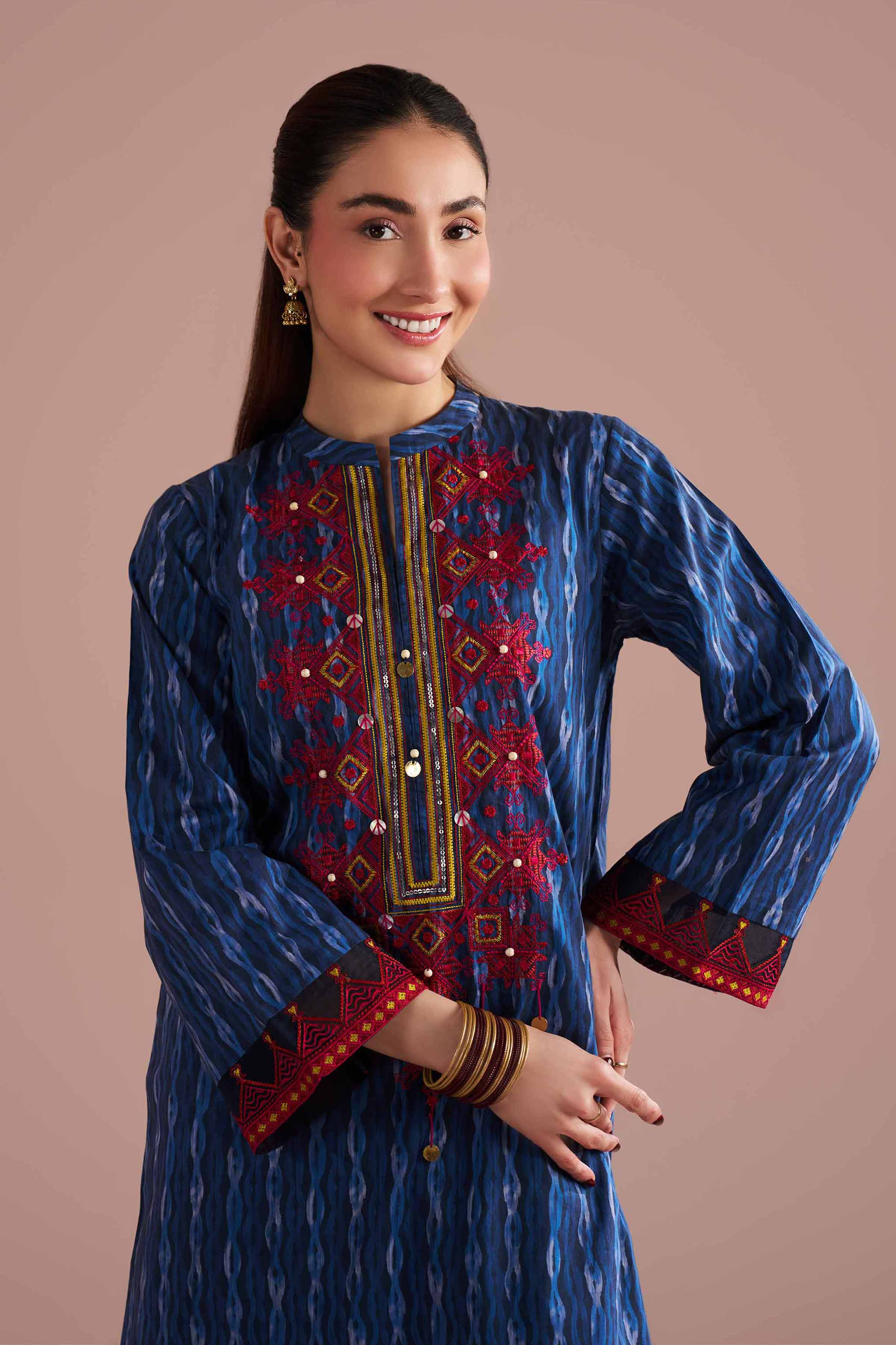 2 Piece - Printed Embroidered Suit - PE26-252 Blue Lawn 2PC Embroidered READY TO WEAR