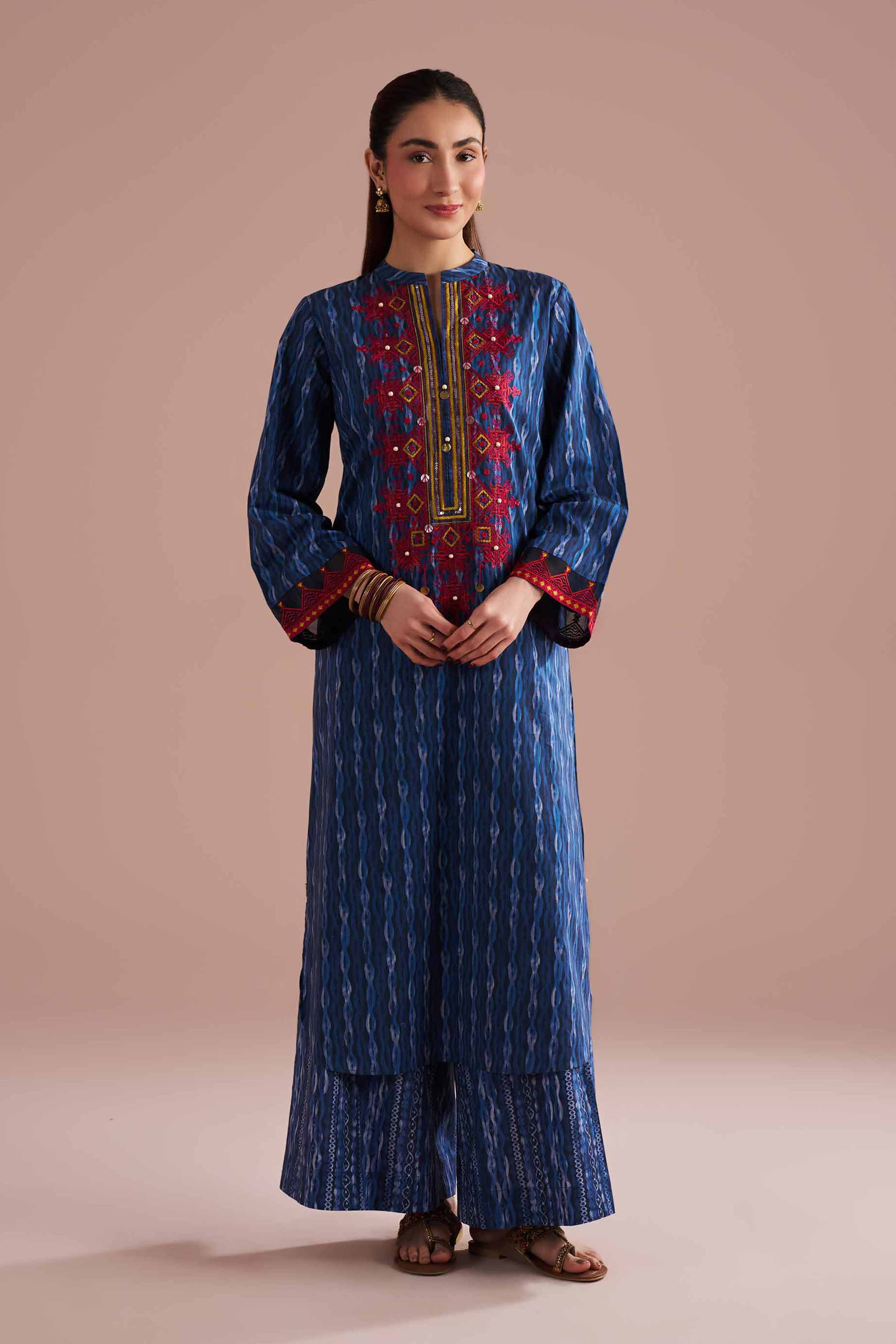 2 Piece - Printed Embroidered Suit - PE26-252 Blue Lawn 2PC Embroidered READY TO WEAR