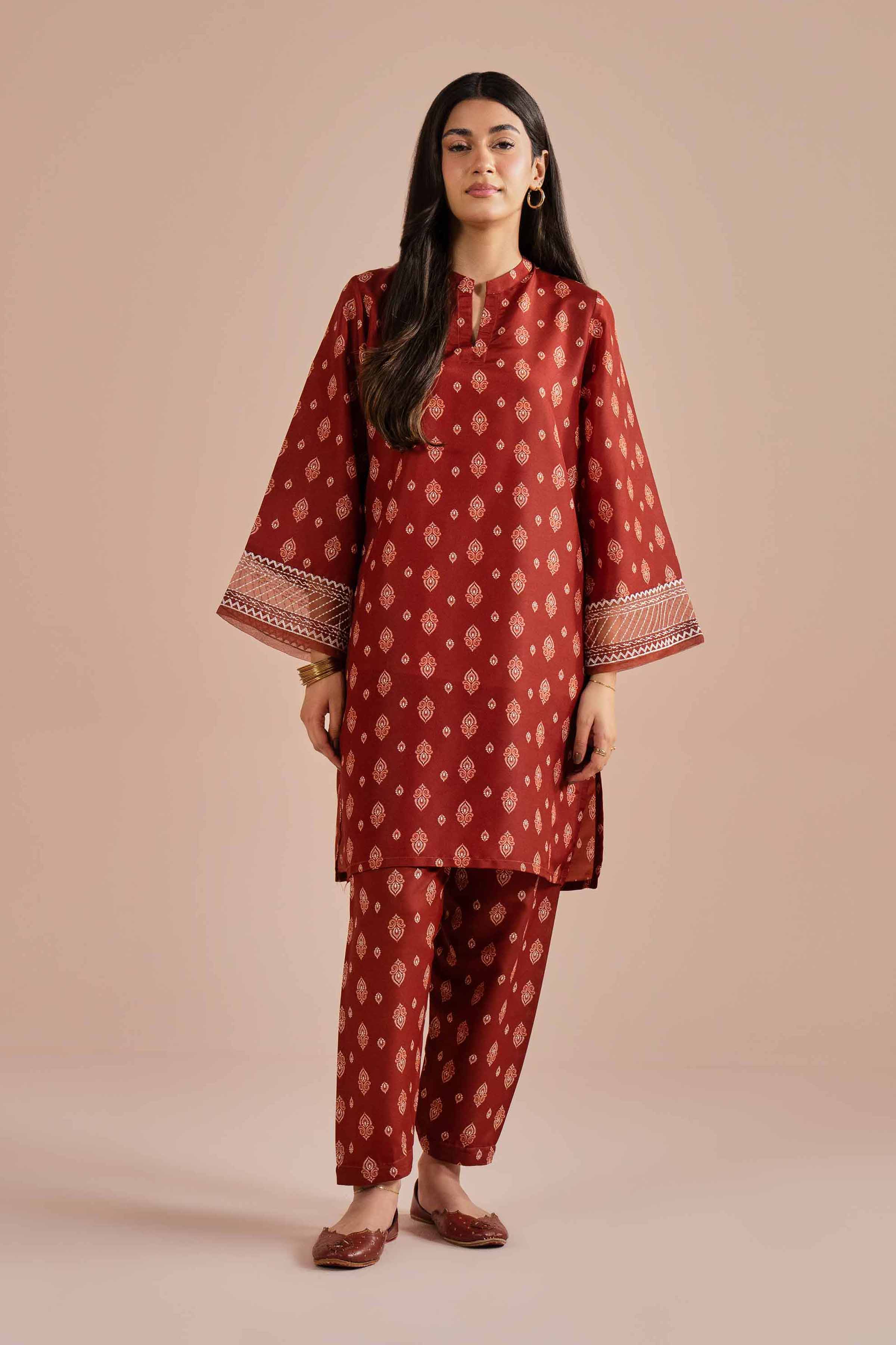 2 Piece - Printed Embroidered Suit - PE26-26