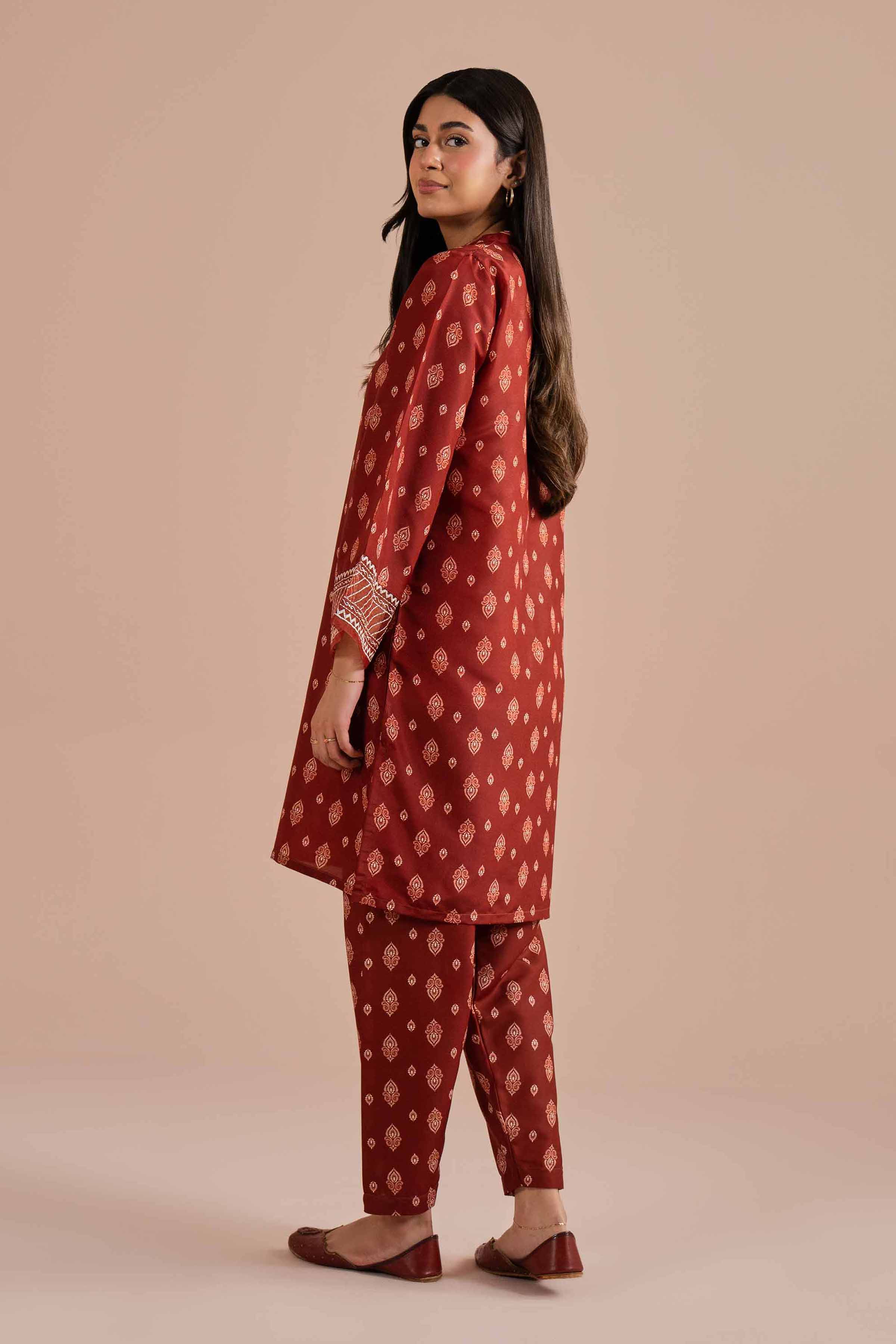 2 Piece - Printed Embroidered Suit - PE26-26 NishatUAE Brown Lawn 2PC Embroidered Ready To Wear