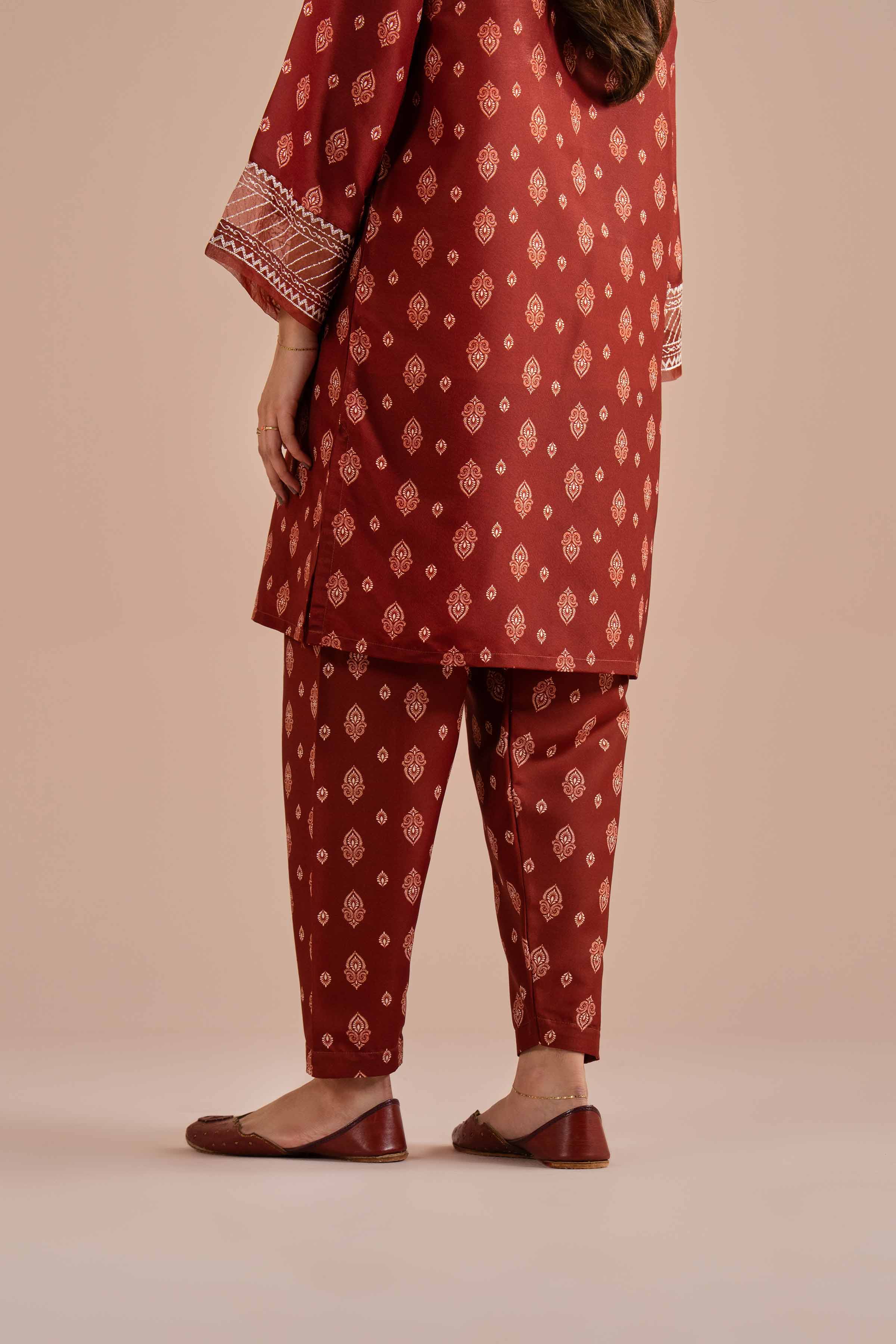 2 Piece - Printed Embroidered Suit - PE26-26 NishatUAE Brown Lawn 2PC Embroidered Ready To Wear