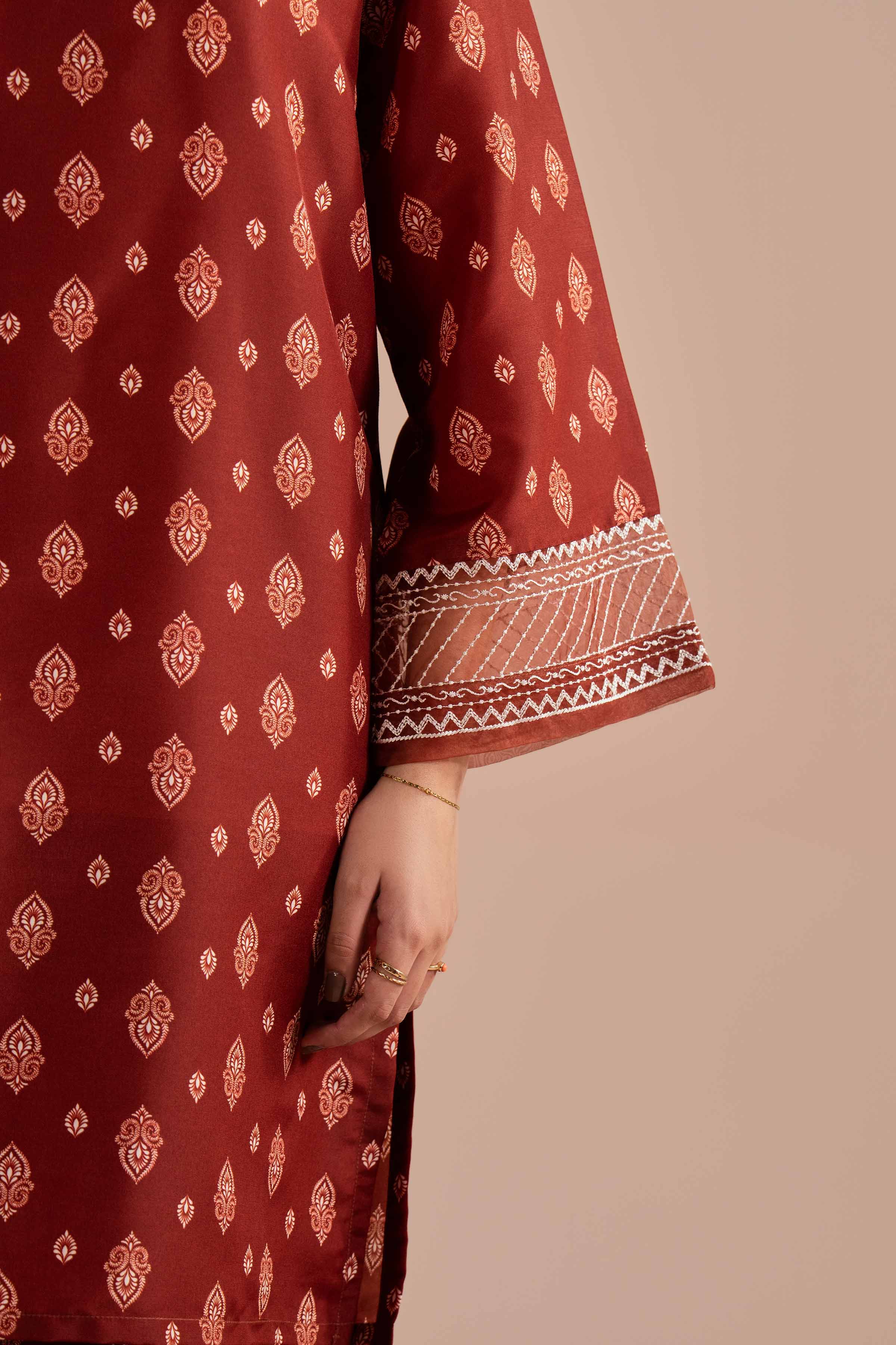 2 Piece - Printed Embroidered Suit - PE26-26 NishatUAE Brown Lawn 2PC Embroidered Ready To Wear