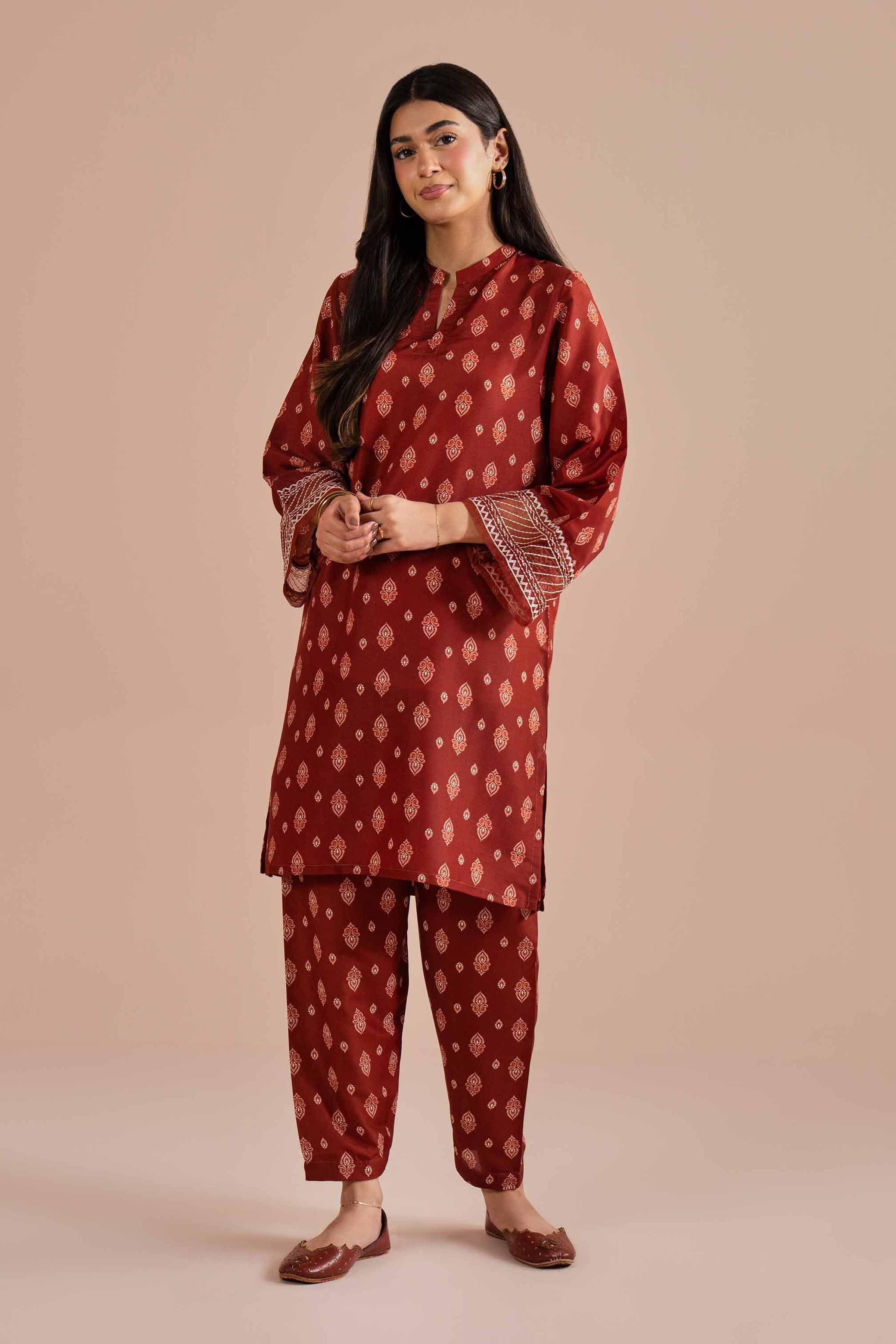 2 Piece - Printed Embroidered Suit - PE26-26