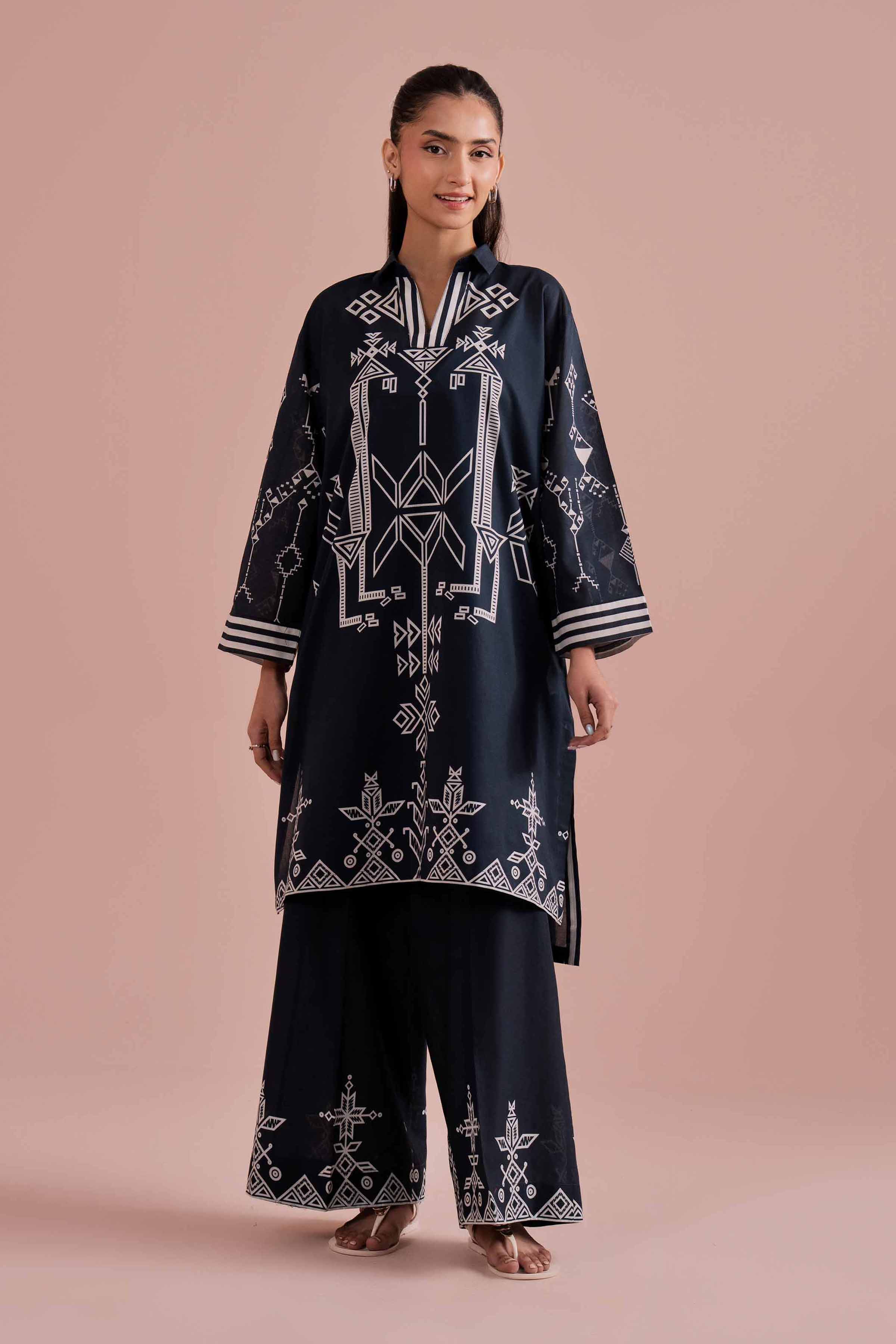 2 Piece - Printed Suit - PE26-263 Blue Lawn 2PC Printed READY TO WEAR