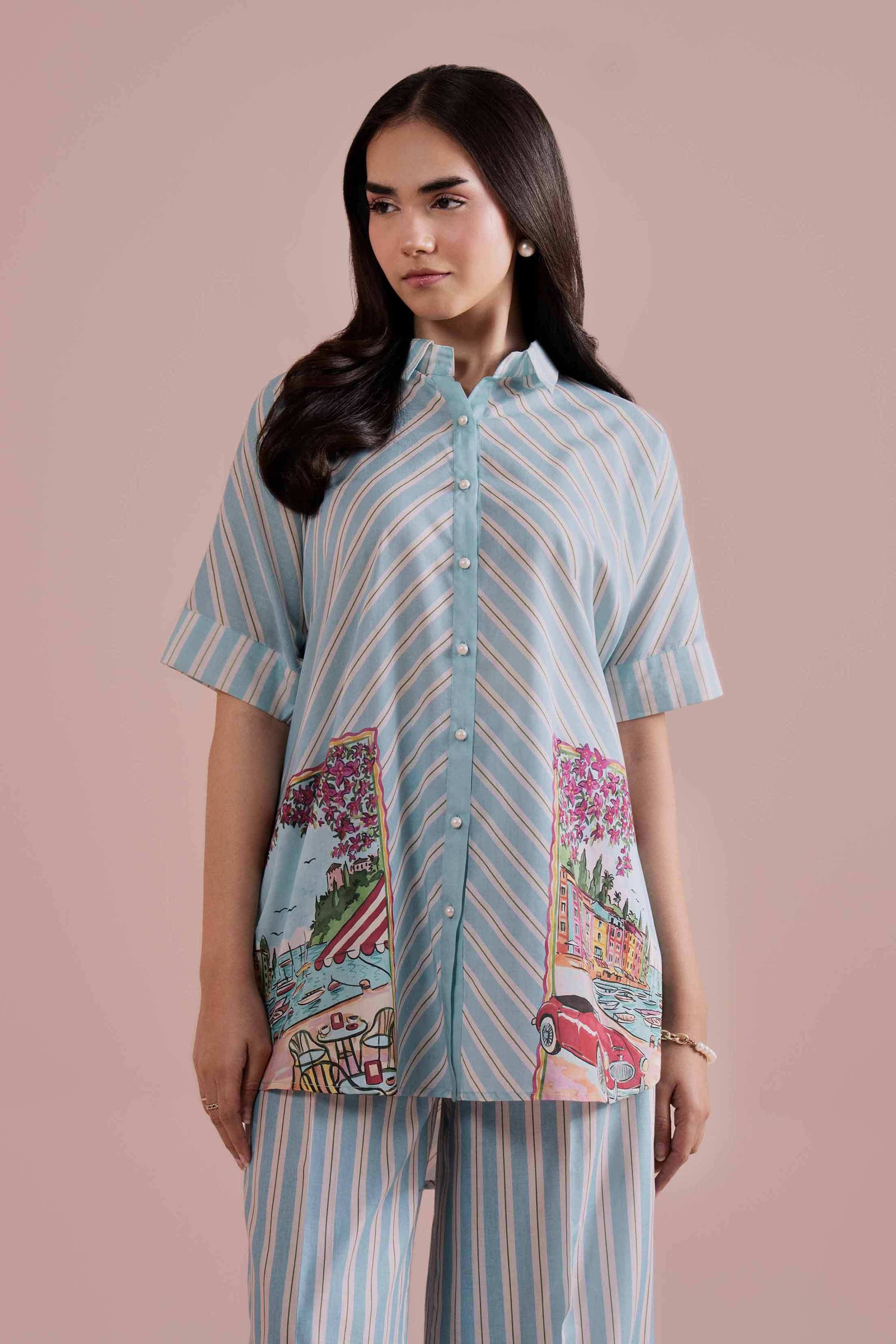 2 Piece - Printed Suit - PE26-267 Blue Lawn 2PC Printed READY TO WEAR