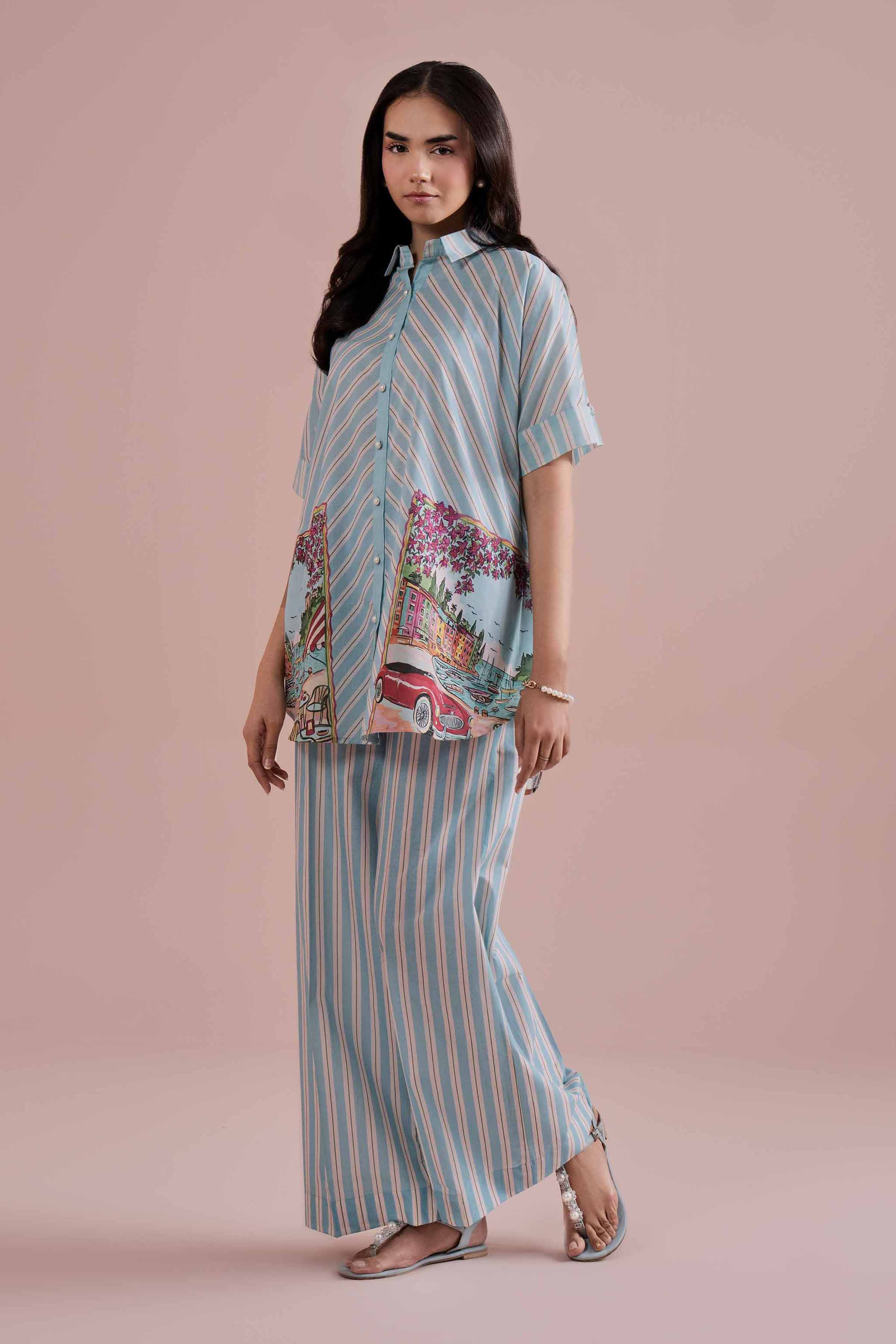 2 Piece - Printed Suit - PE26-267 Blue Lawn 2PC Printed READY TO WEAR