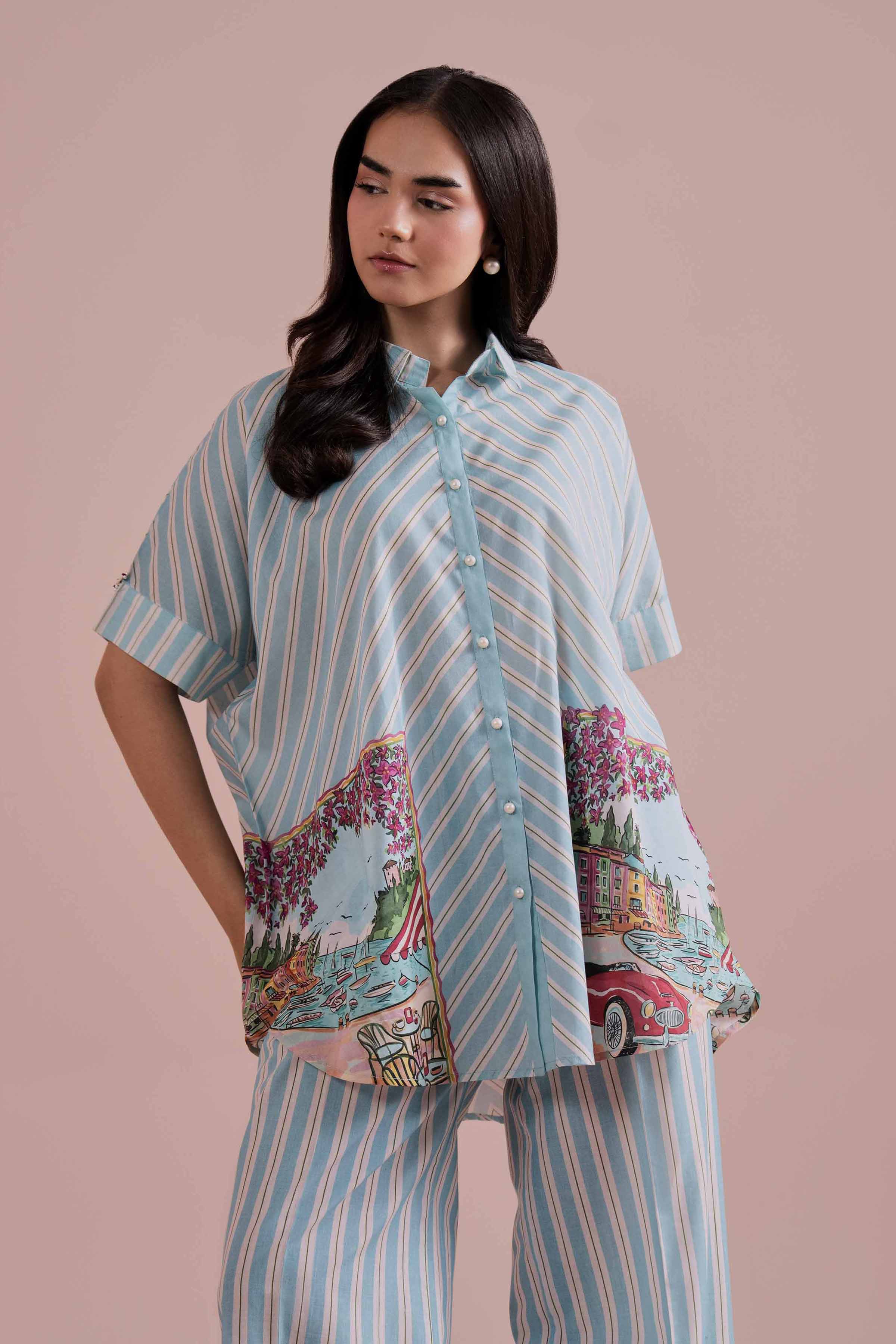 2 Piece - Printed Suit - PE26-267 Blue Lawn 2PC Printed READY TO WEAR
