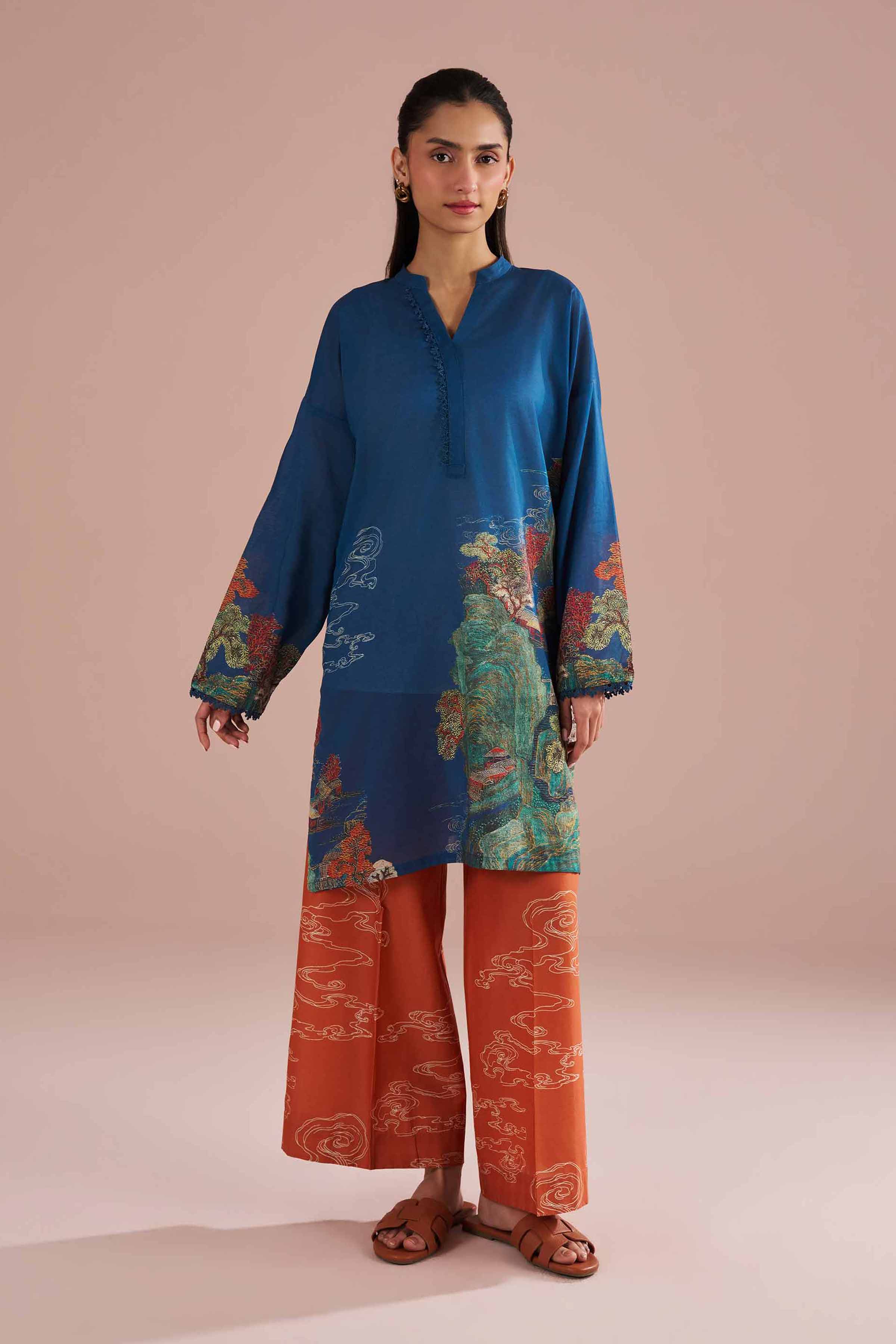 2 Piece - Printed Suit - PE26-268 Blue Lawn 2PC Printed READY TO WEAR