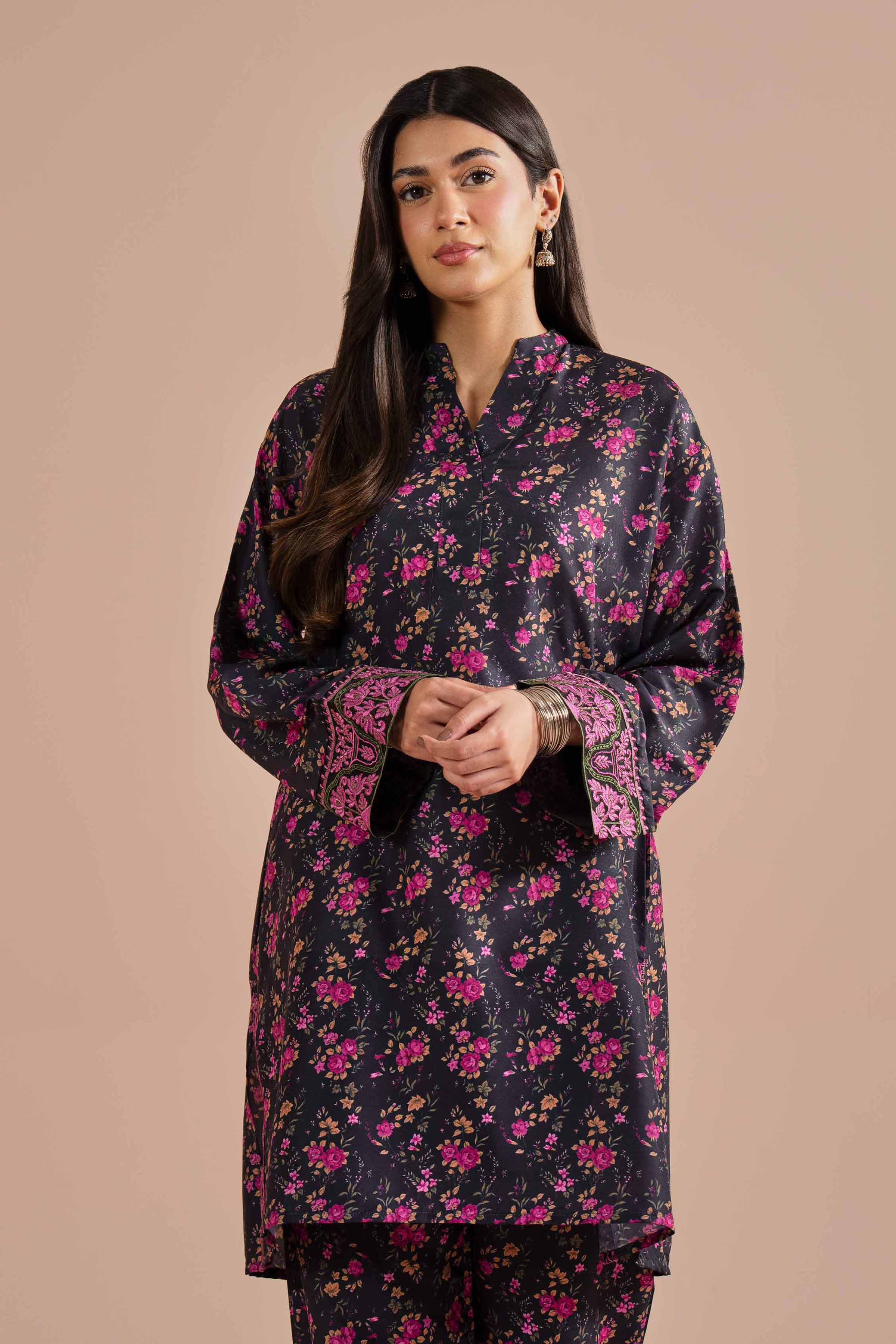 2 Piece - Printed Embroidered Suit - PE26-27 NishatUAE Black Lawn 2PC Embroidered Ready To Wear