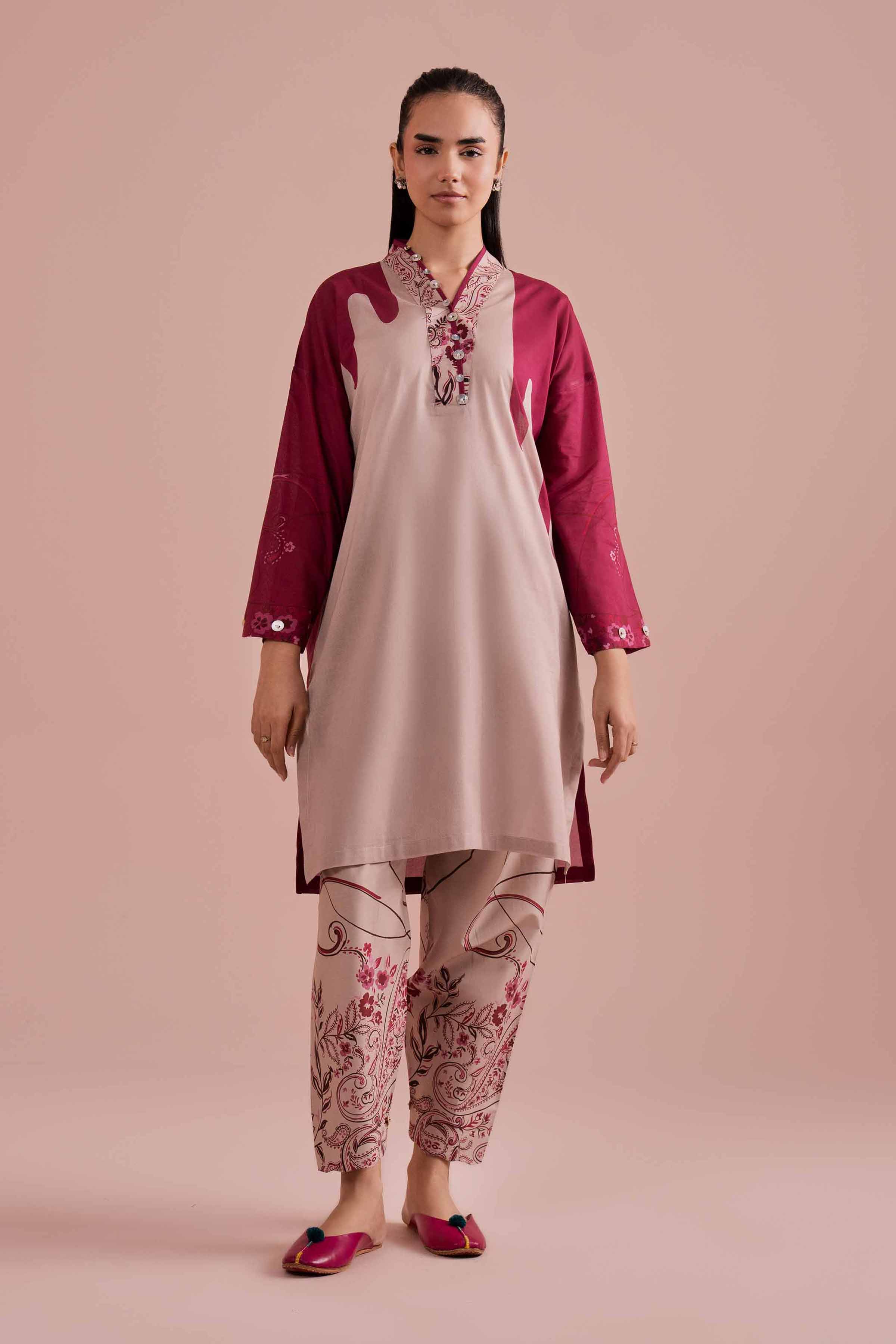 2 Piece - Printed Suit - PE26-278 Beige Lawn 2PC Printed READY TO WEAR