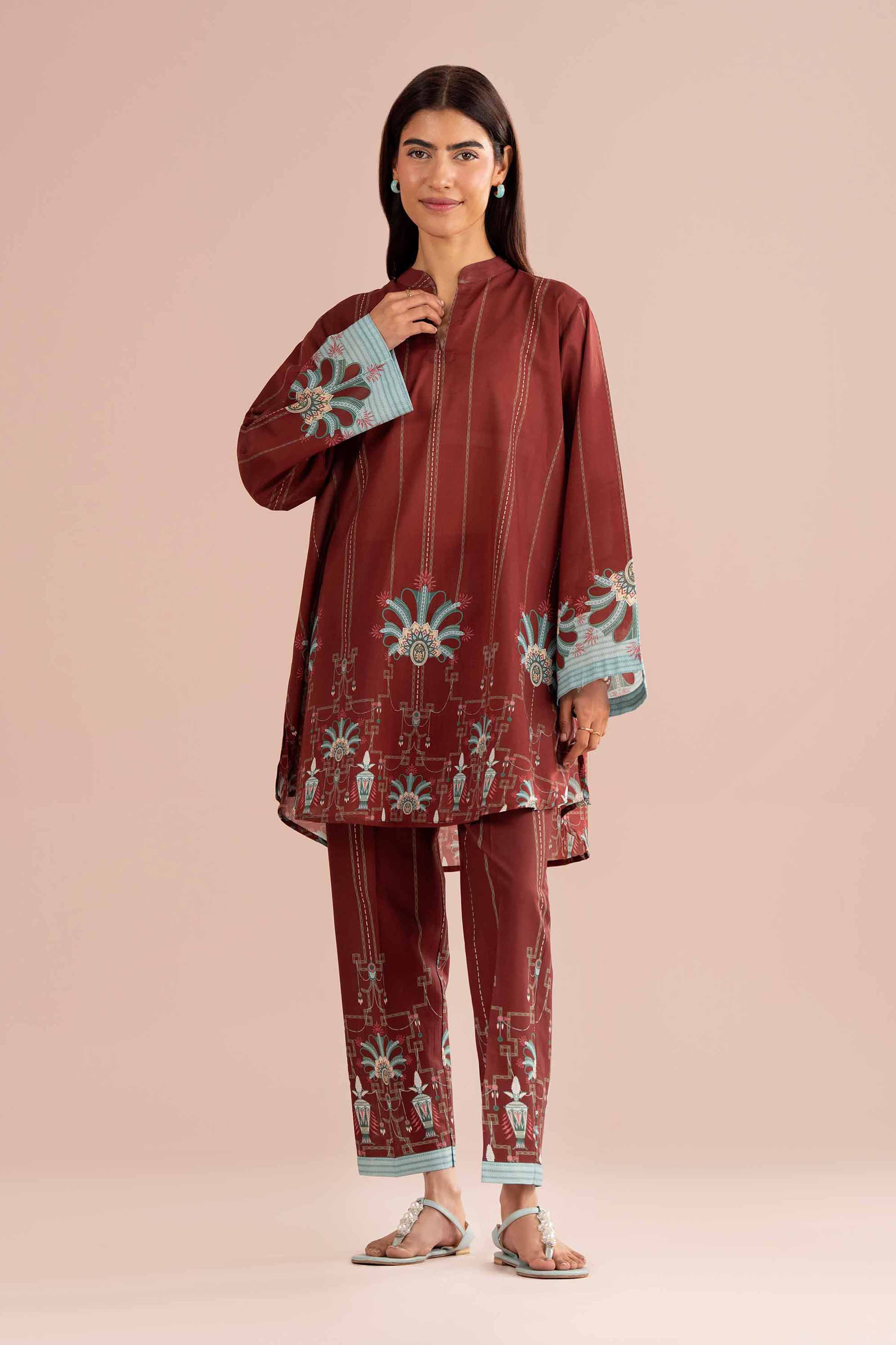 2 Piece - Printed Suit - PE26-279 Red Lawn 2PC Printed READY TO WEAR
