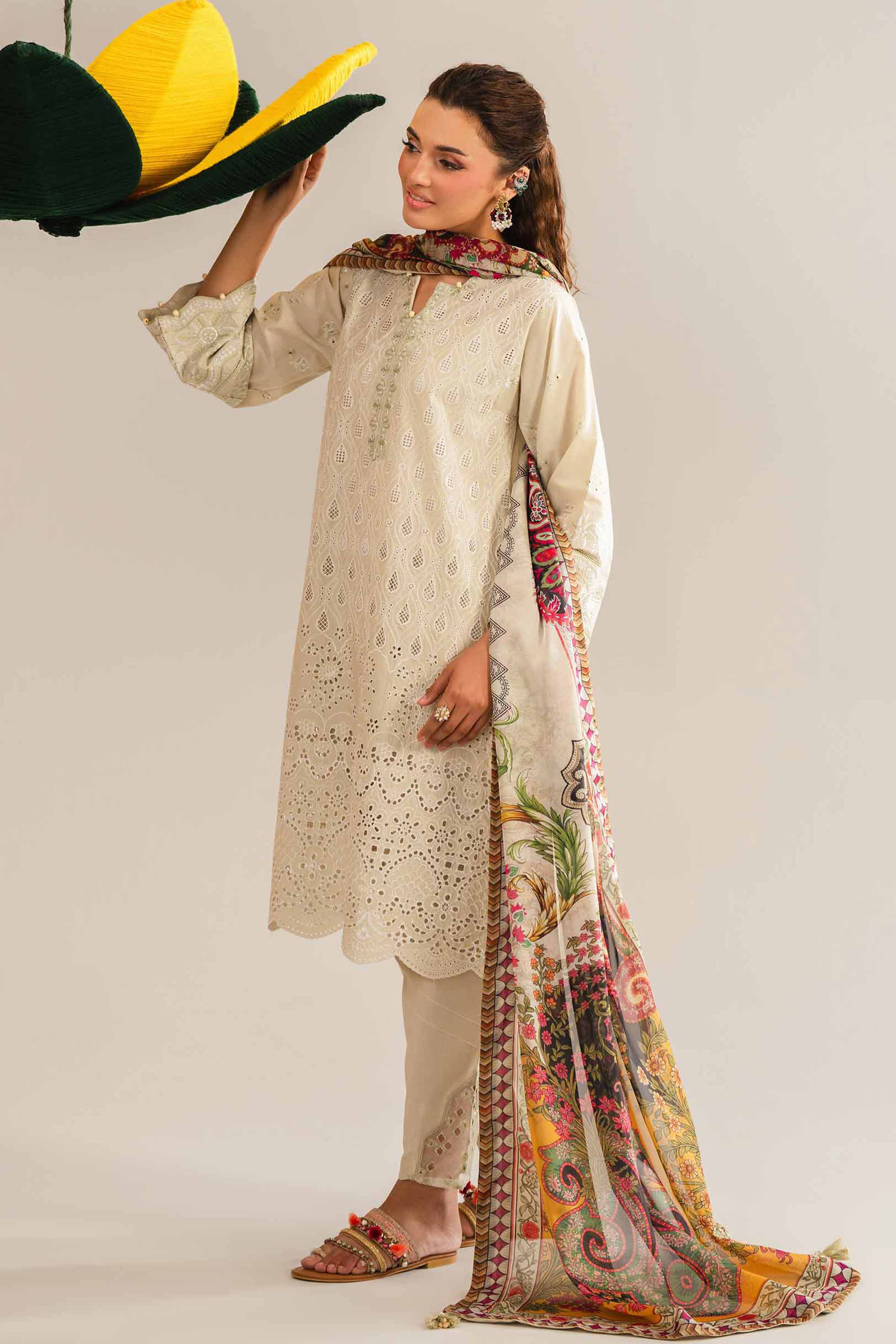 3 Piece - Embroidered Suit - PE26-288 Green Slub Embroidered