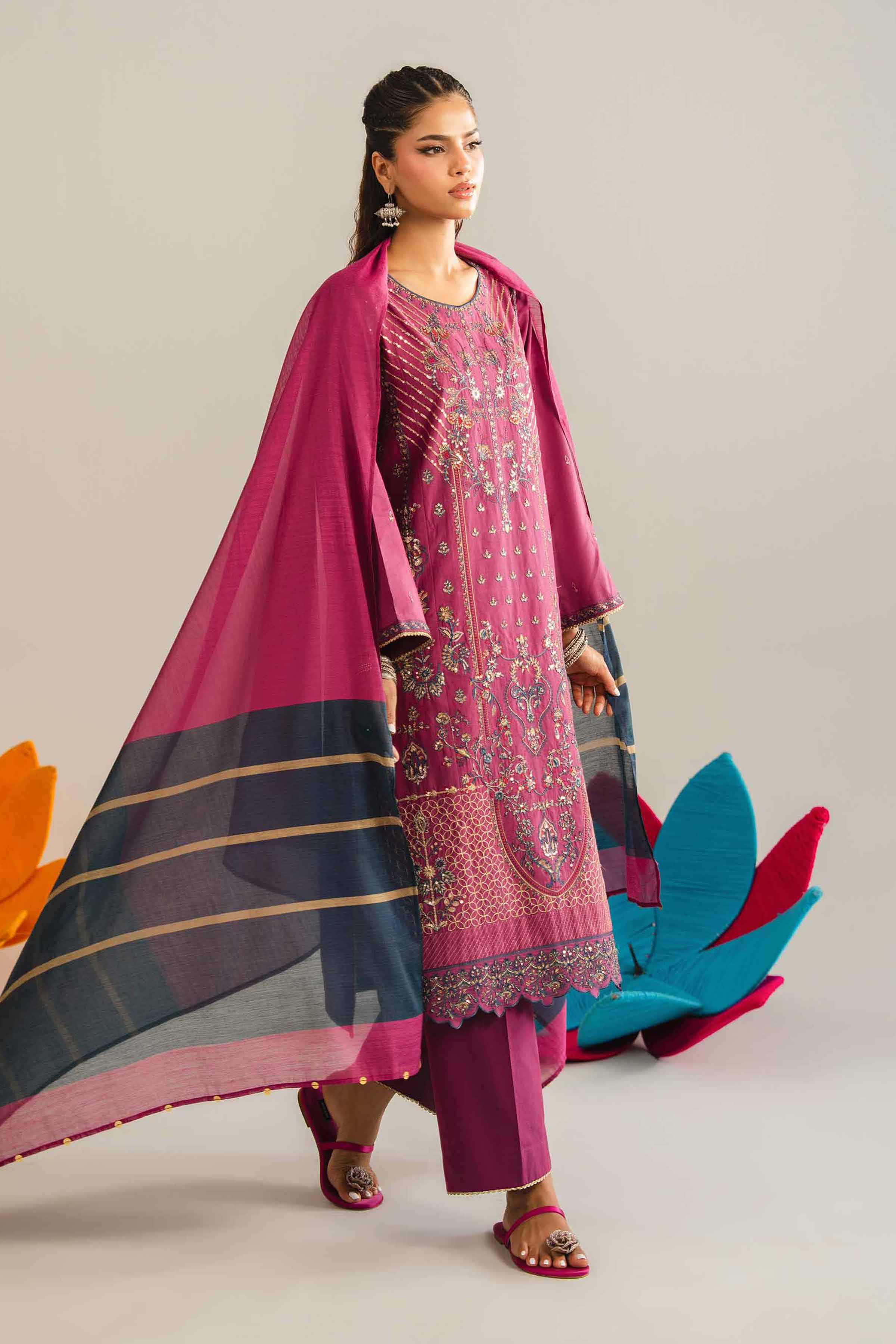 3 Piece - Embroidered Suit - PE26-311 Purple Yarn Dyed Embroidered