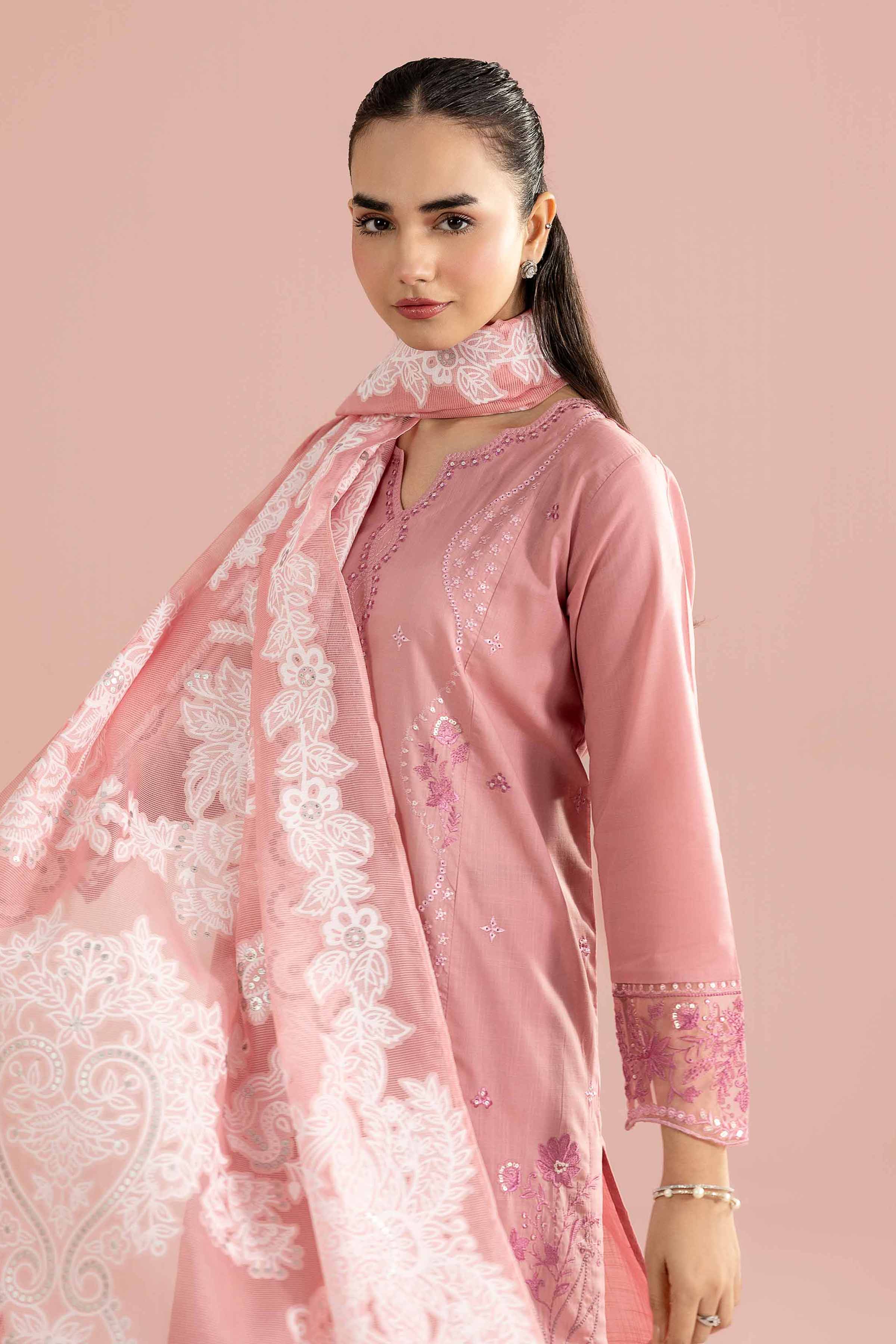 3 Piece - Embroidered Suit - PE26-315 Pink Cross Hatch 3PC Embroidered READY TO WEAR
