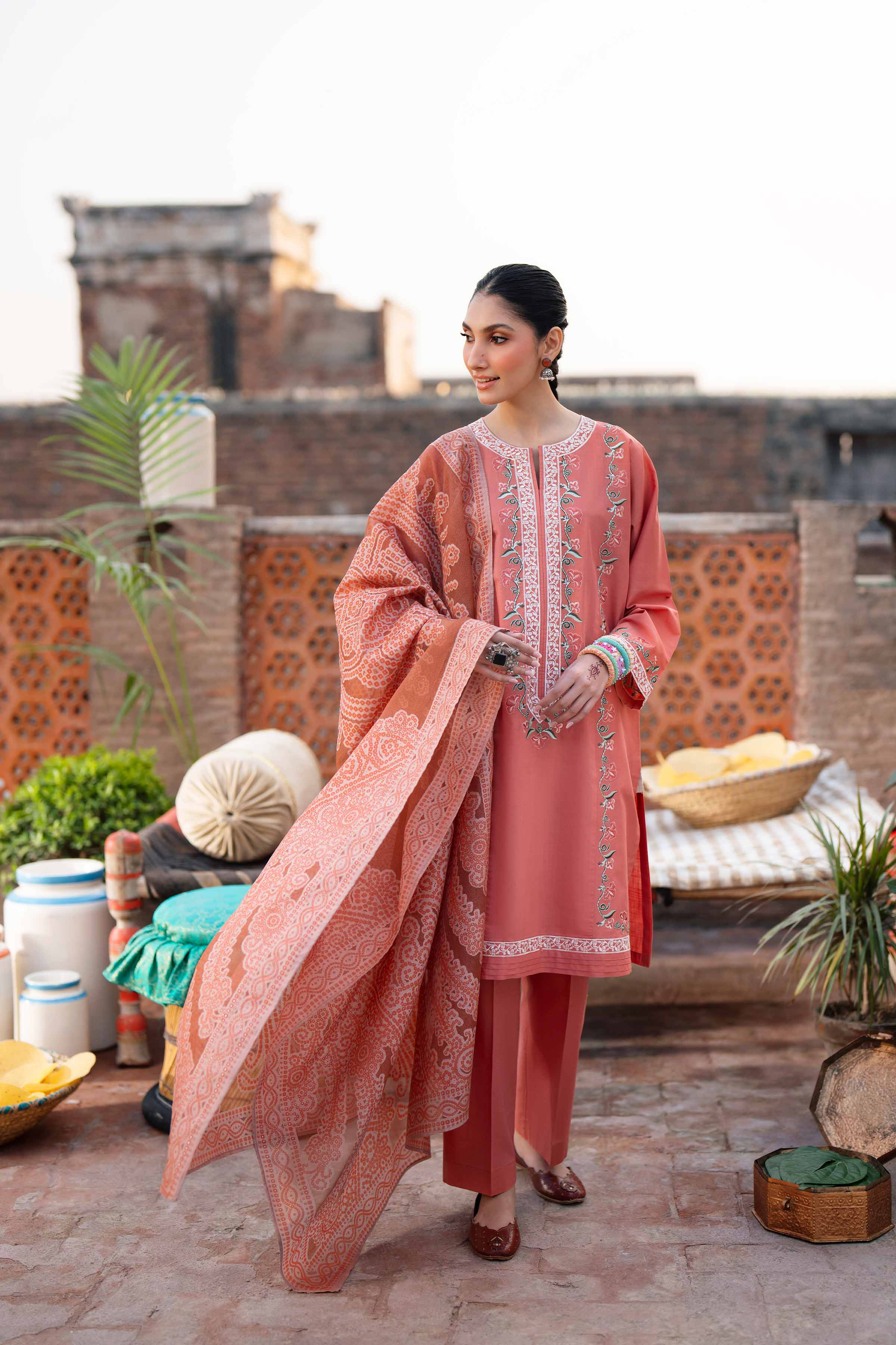 3 Piece - Embroidered Suit - PE26-317 Orange Cross Hatch 3PC Embroidered