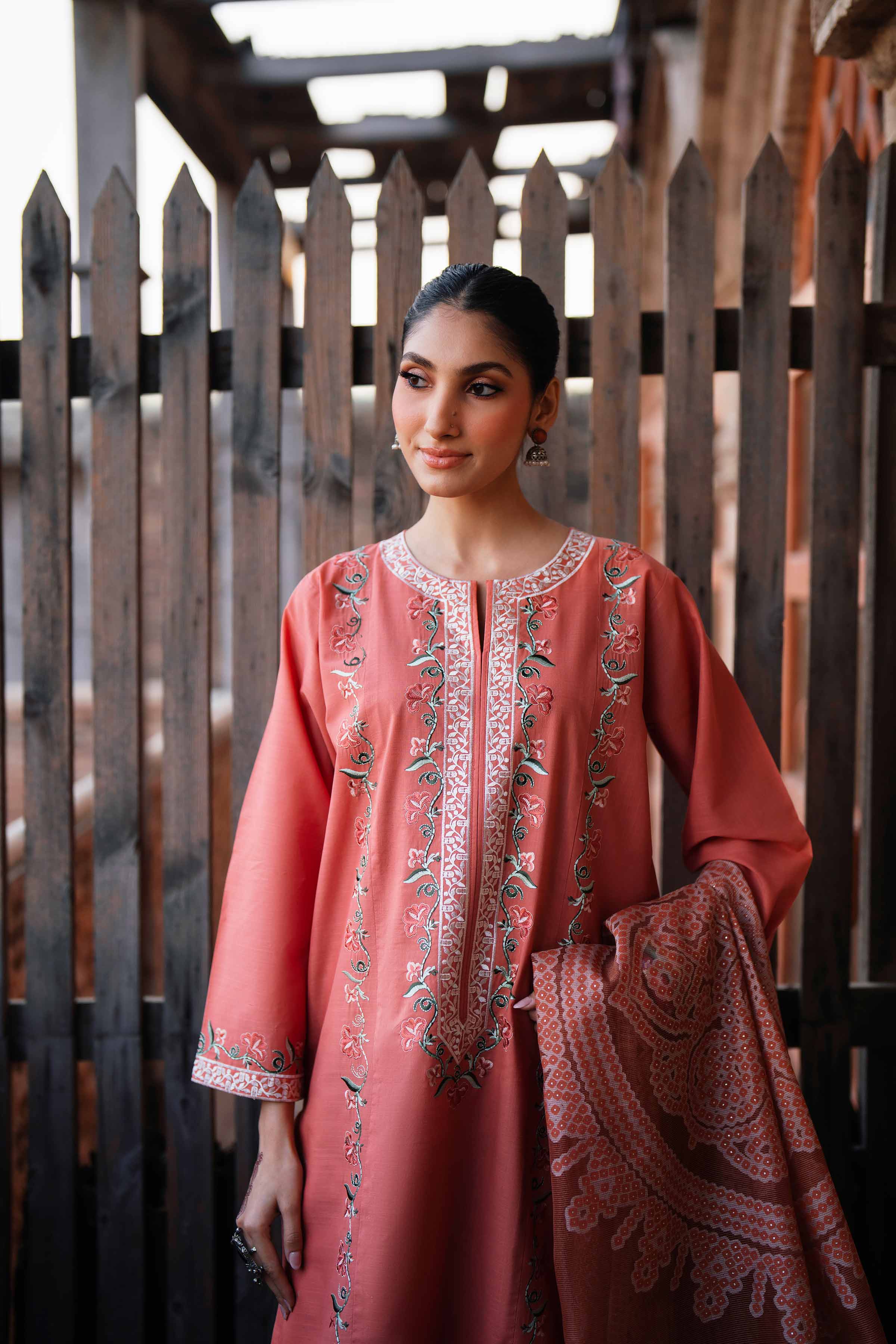 3 Piece - Embroidered Suit - PE26-317 Orange Cross Hatch 3PC Embroidered